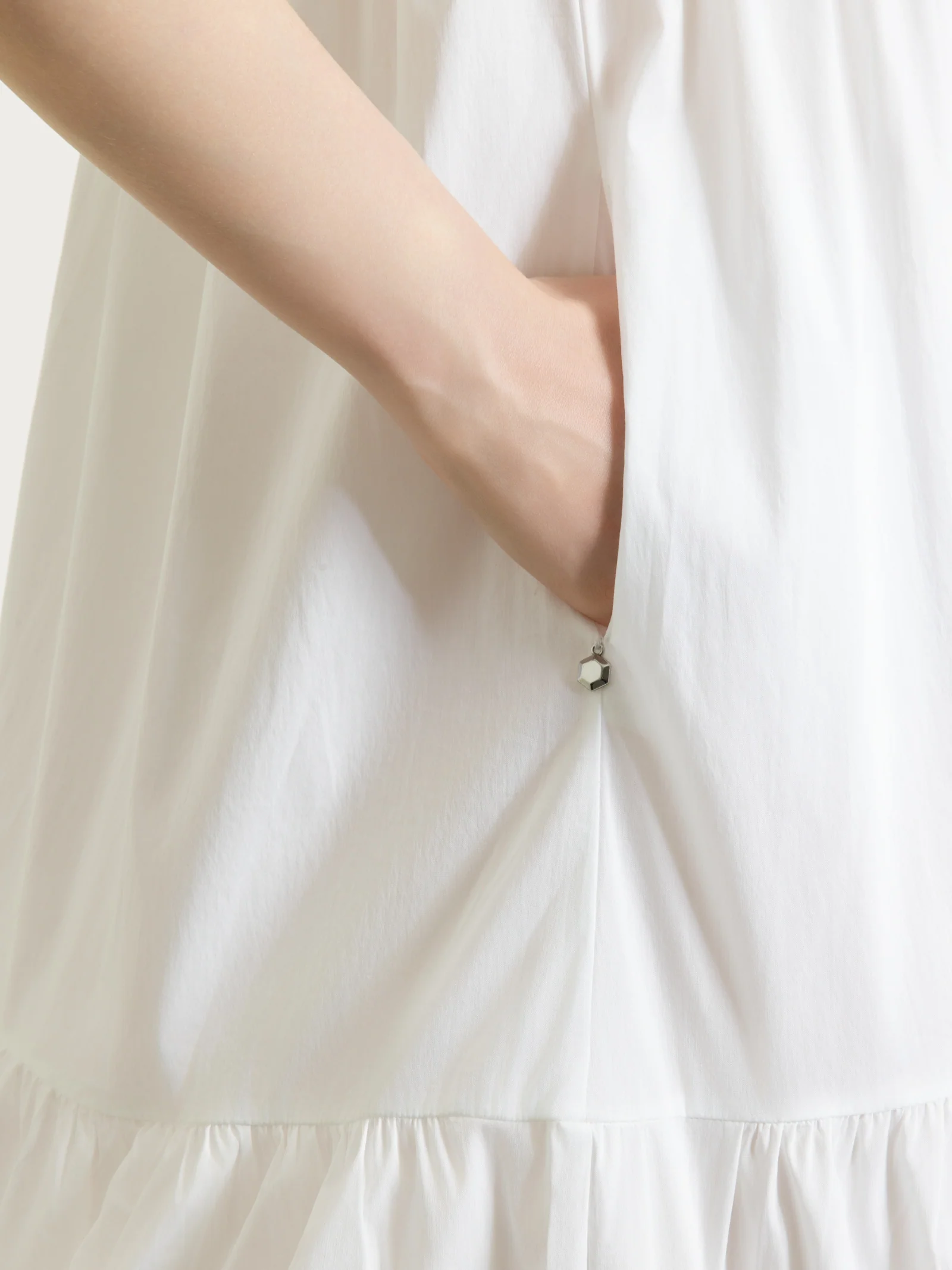 Abito con balze e pieghe frontali in Poplin di Cotone - Bianco - Image 3