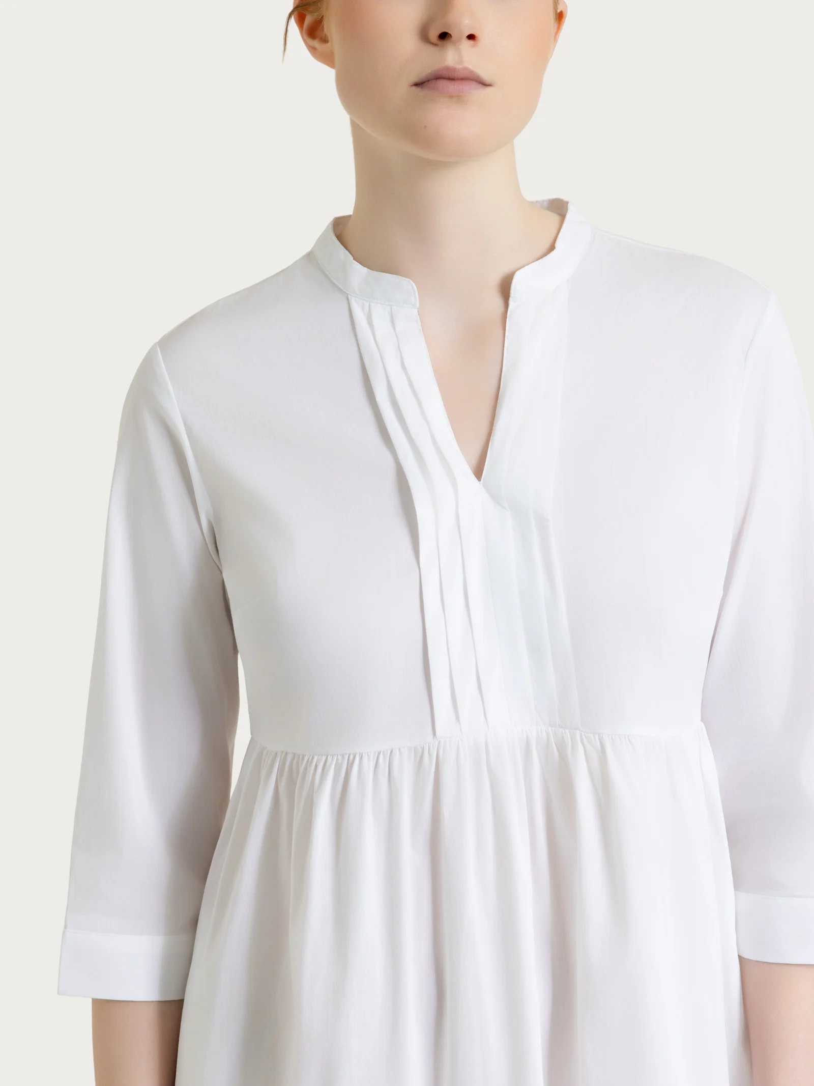Abito con balze e pieghe frontali in Poplin di Cotone - Bianco - Image 4