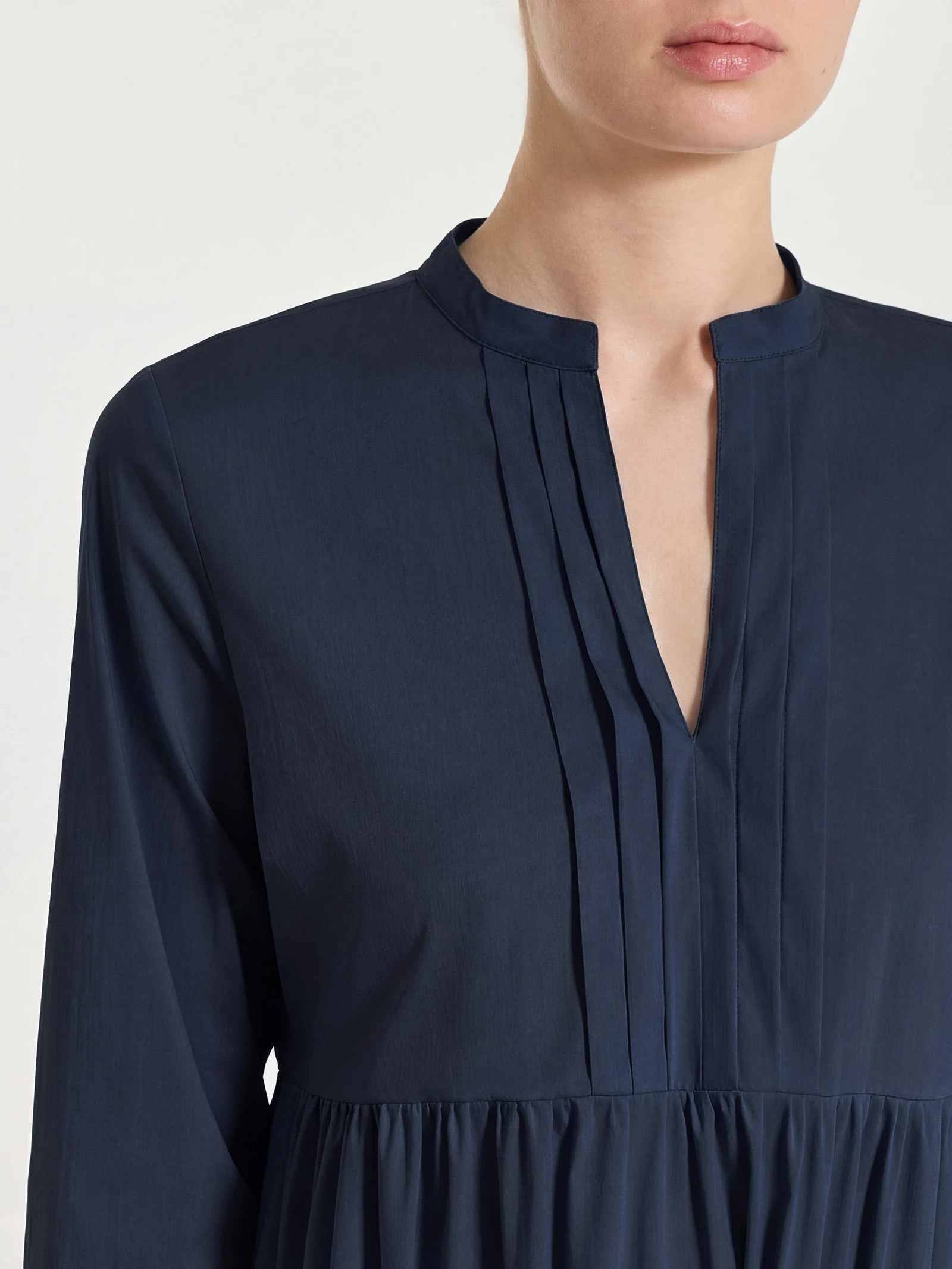 Abito con balze e pieghe frontali in Poplin di Cotone - Bleu - Image 3