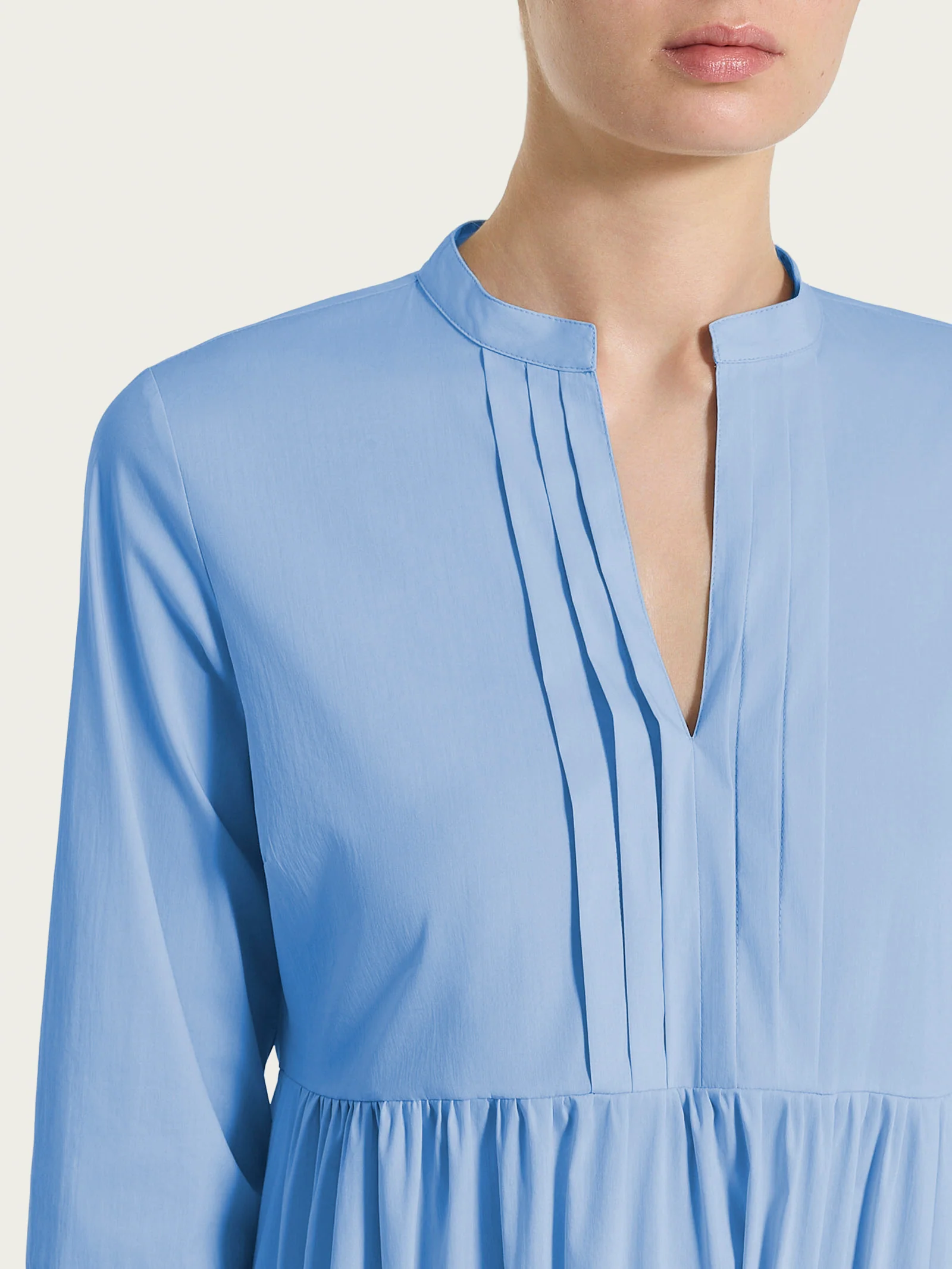 Abito con balze e pieghe frontali in Poplin di Cotone - Bel Air Blue - Image 3