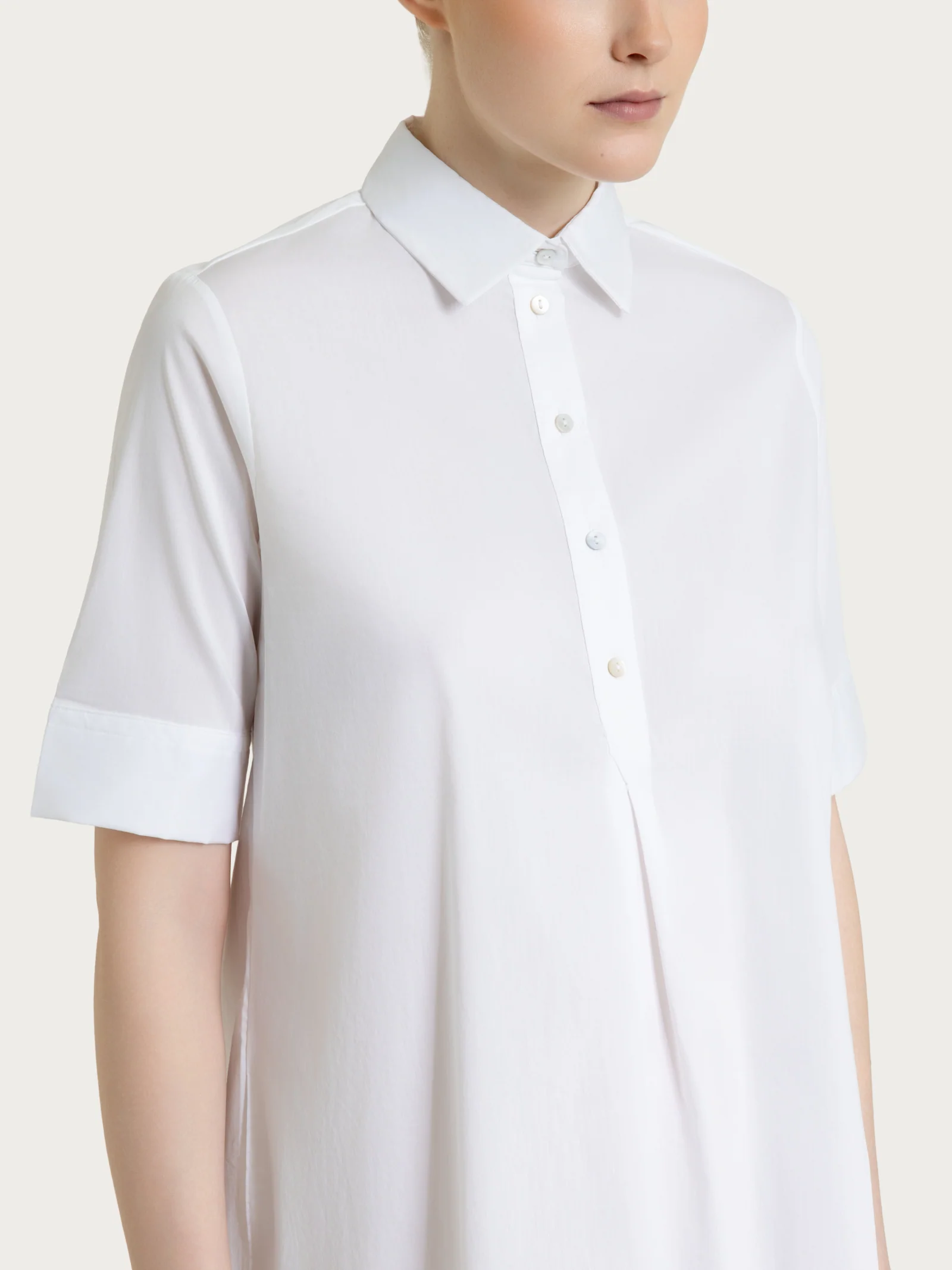 Abito con collo a camicia in Poplin di Cotone - Bianco - Image 4