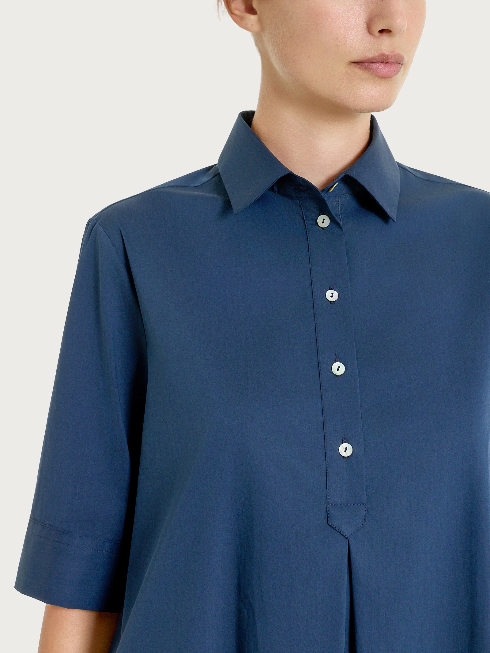 Abito con collo a camicia in Poplin di Cotone - Bleu - Image 3
