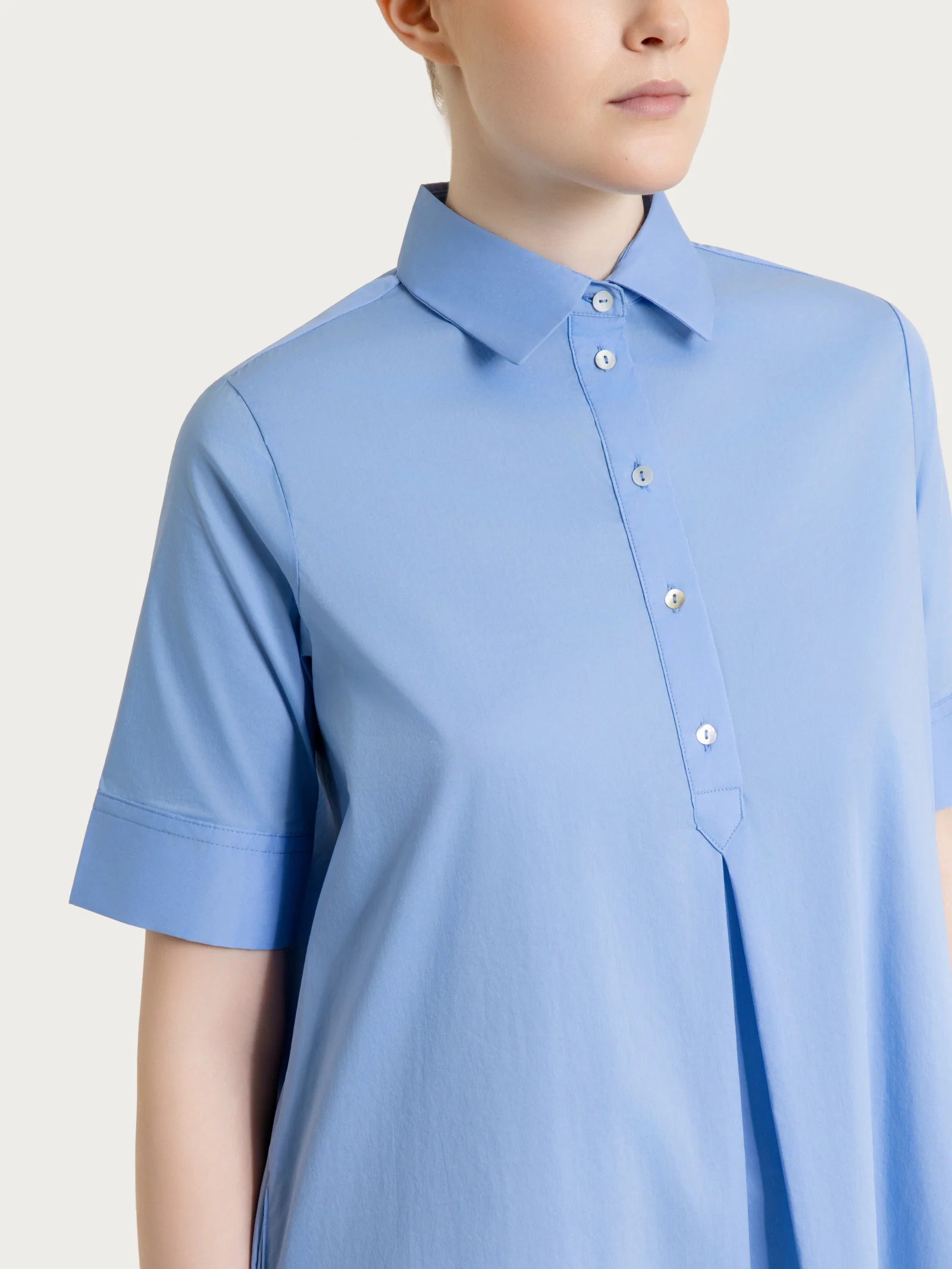 Abito con collo a camicia in Poplin di Cotone - Bel Air Blue - Image 4
