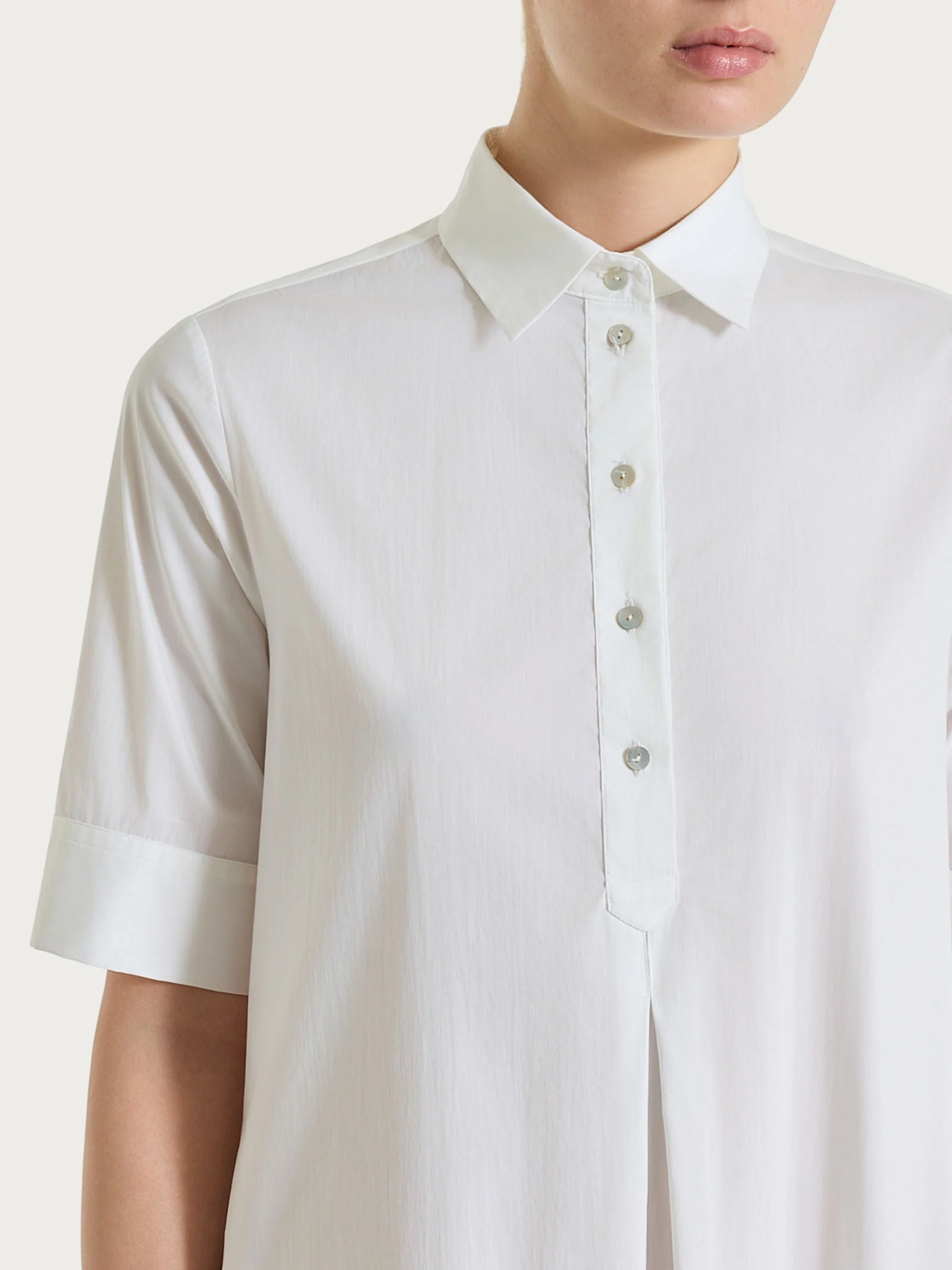 Abito lungo con collo a camicia in Poplin di Cotone - Bianco - Image 3
