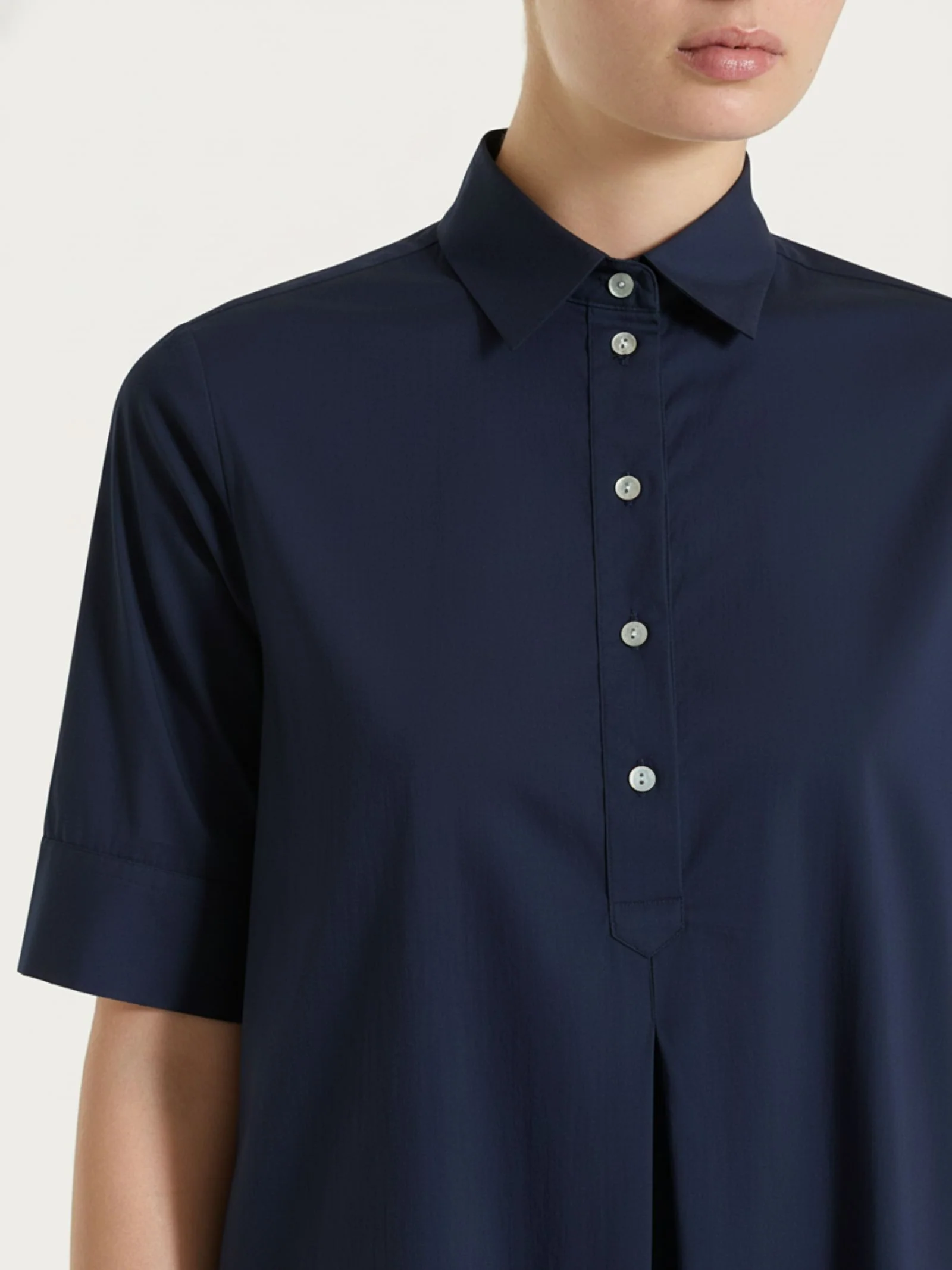 Abito lungo con collo a camicia in Poplin di Cotone - Bleu - Image 3