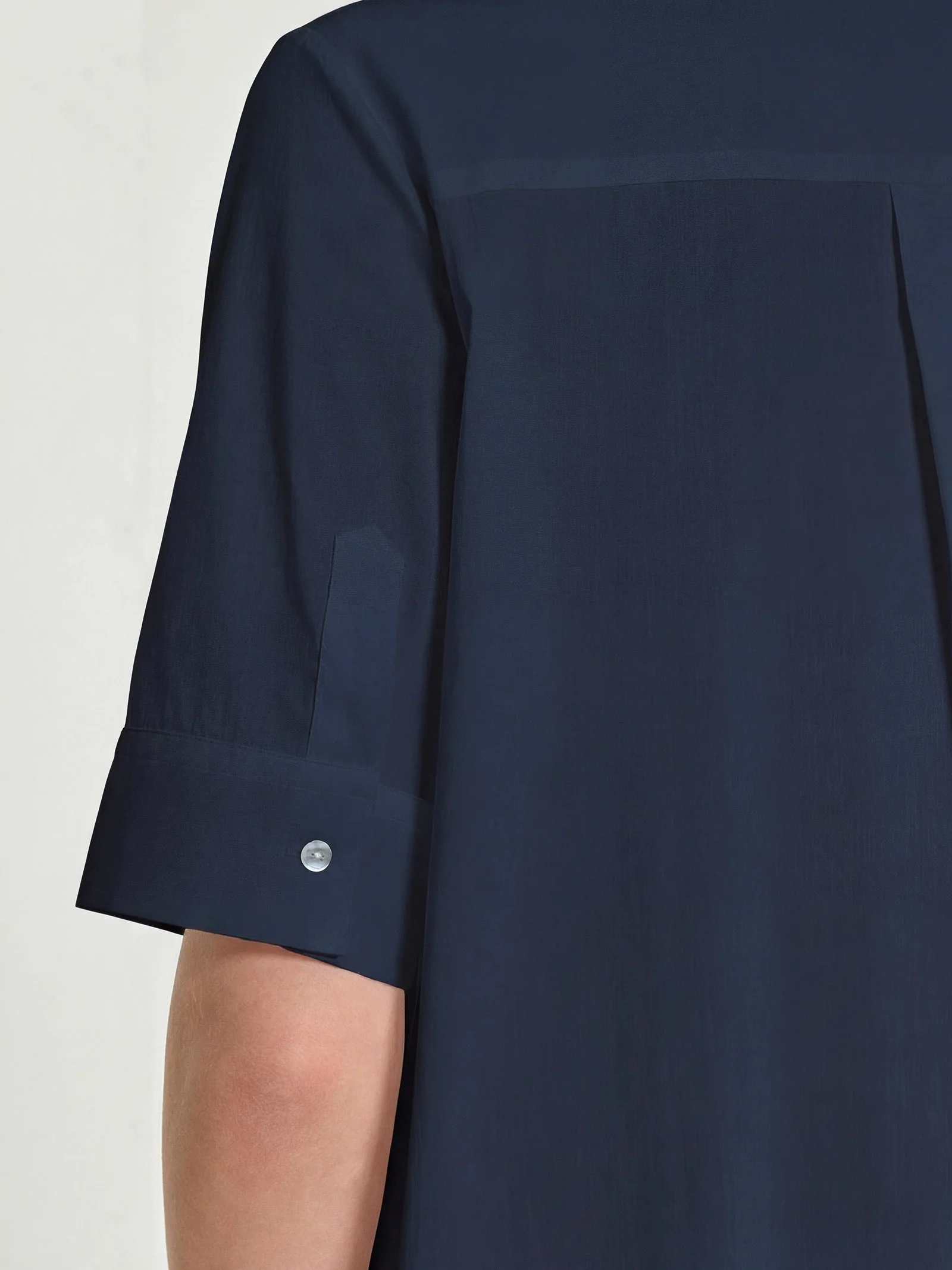 Abito lungo con collo a camicia in Poplin di Cotone - Bleu - Image 4