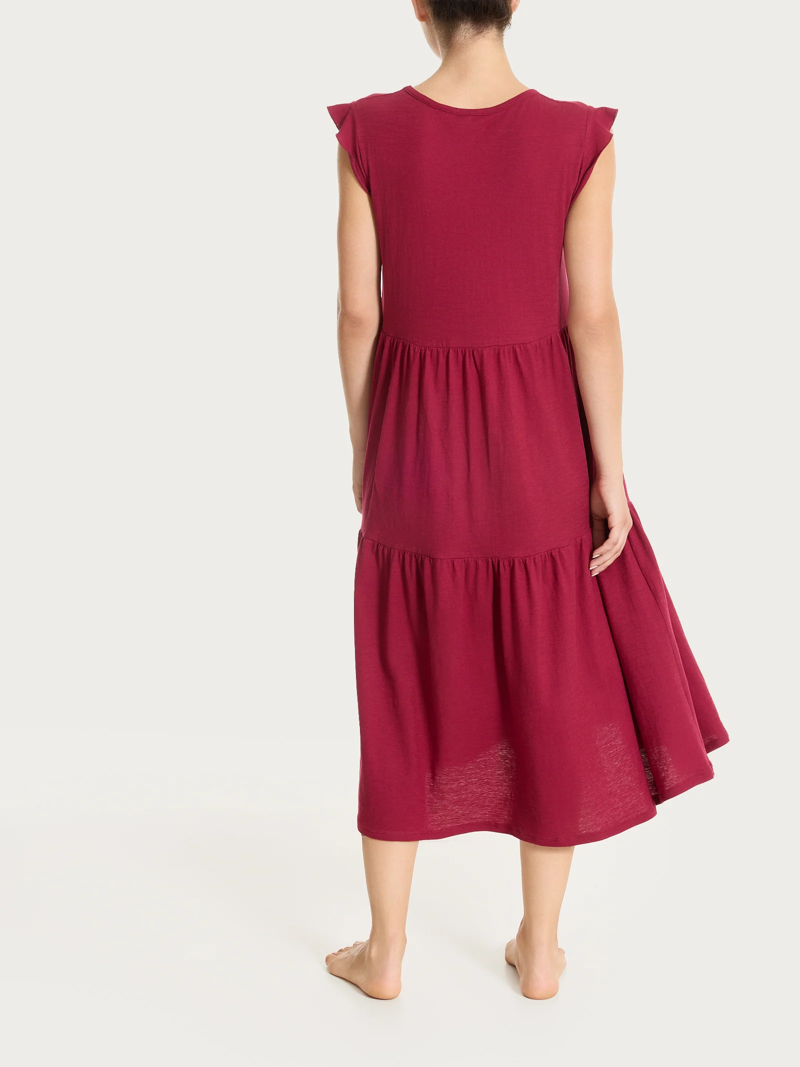 Abito lungo con manichine in Jersey di Cotone - Beet Red - Image 2