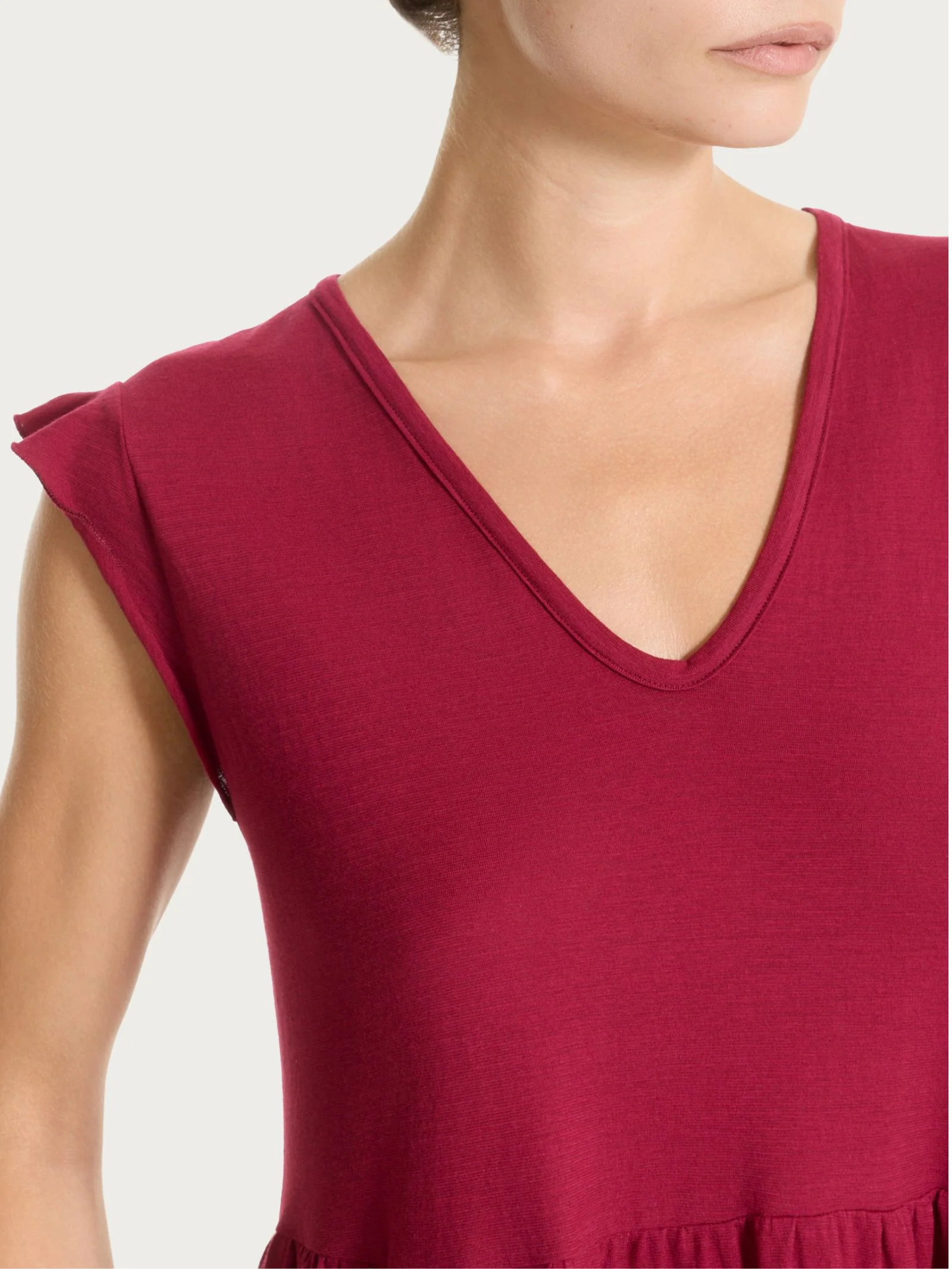 Abito lungo con manichine in Jersey di Cotone - Beet Red - Image 3