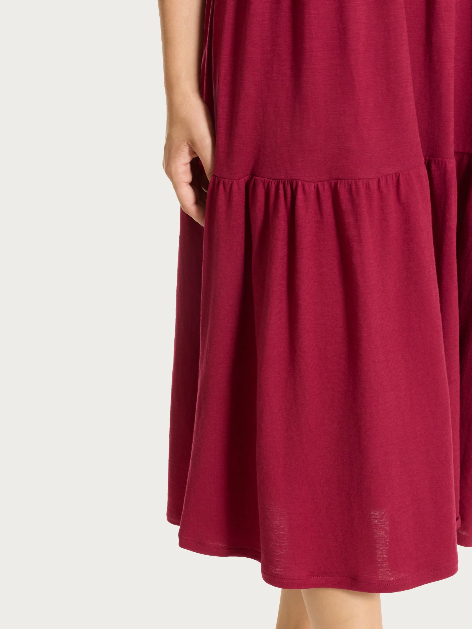 Abito lungo con manichine in Jersey di Cotone - Beet Red - Image 4