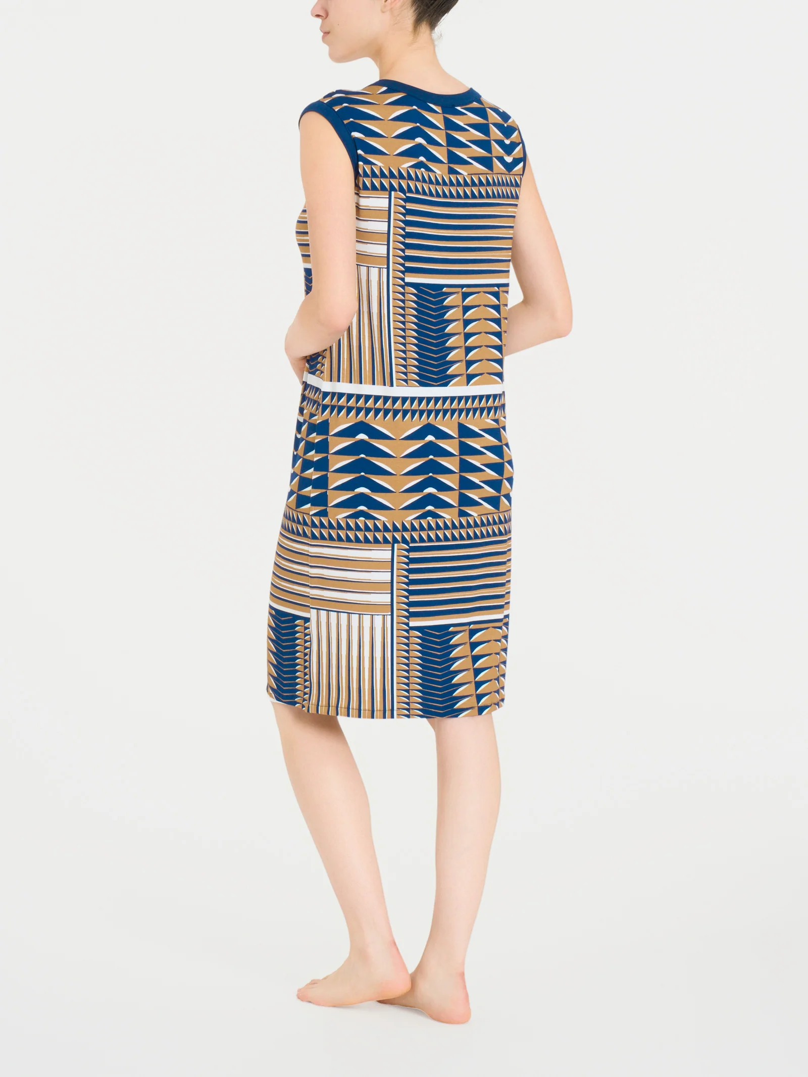 Abito smanicato con geometric pattern in Viscosa Summer - Fant. Indian Tan - Image 2