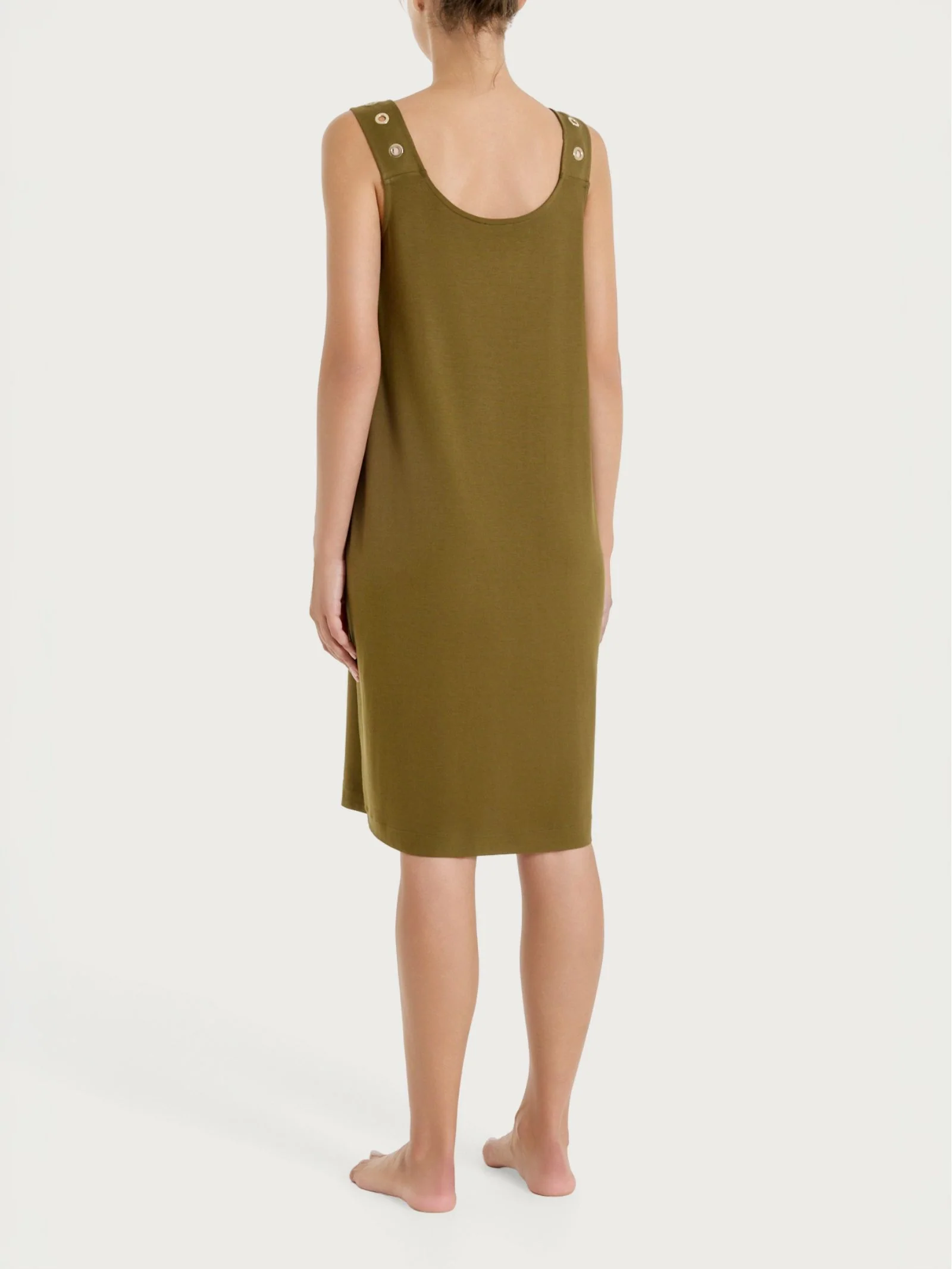 Abito Smanicato con occhielli in Viscosa Summer  - Dark Olive - Image 2