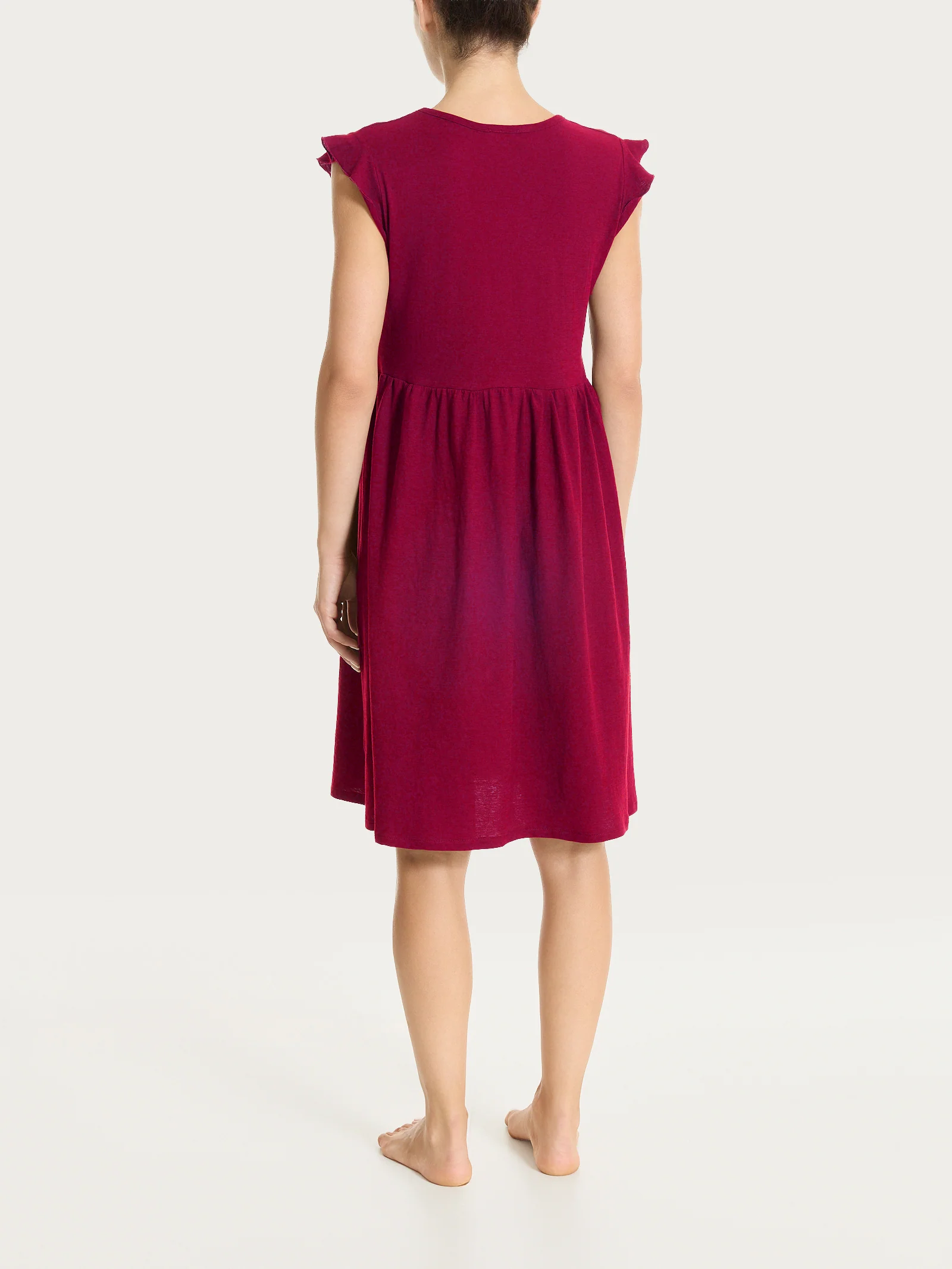 Abito smanicato corto in Mussola Slub - Beet Red - Image 2