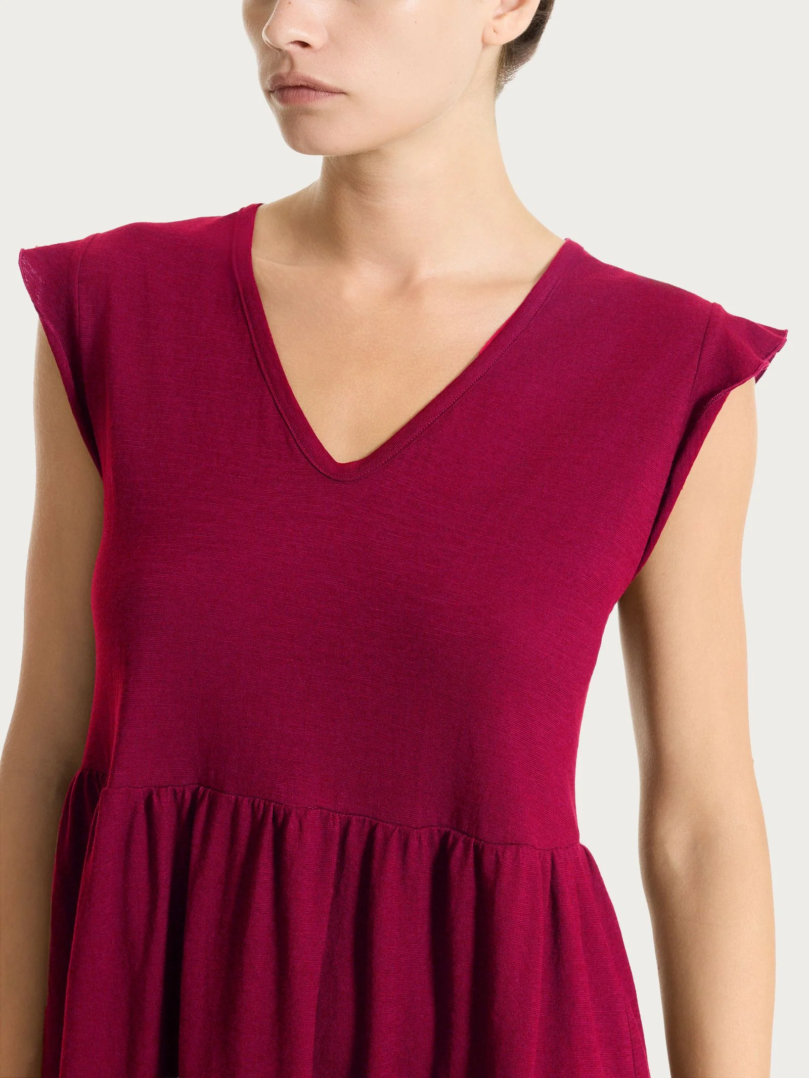 Abito smanicato corto in Mussola Slub - Beet Red - Image 3