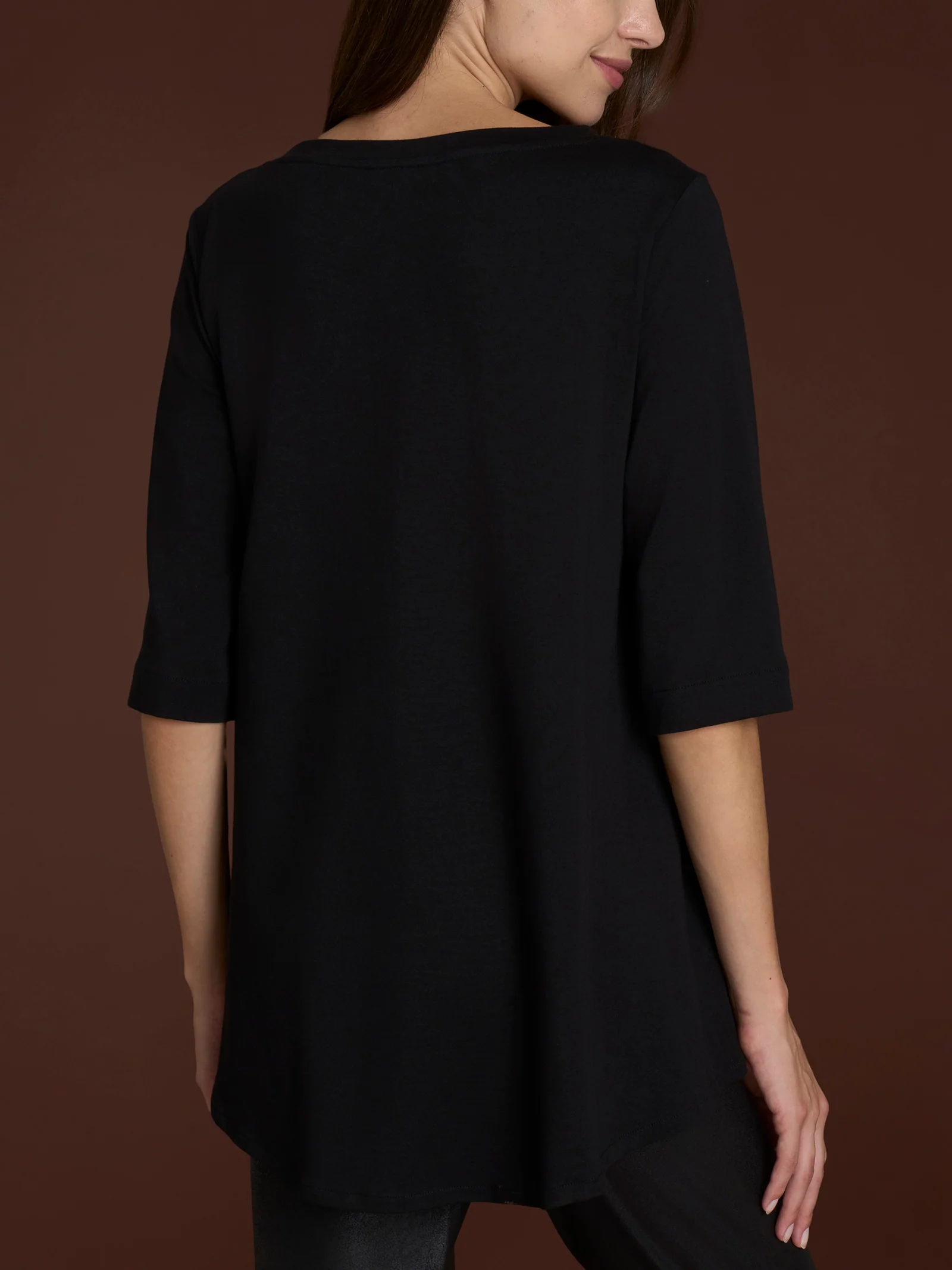 beYOUtiful Homewear – Maglietta con manica 3/4 in cotone elasticizzato  - Nero - Image 2