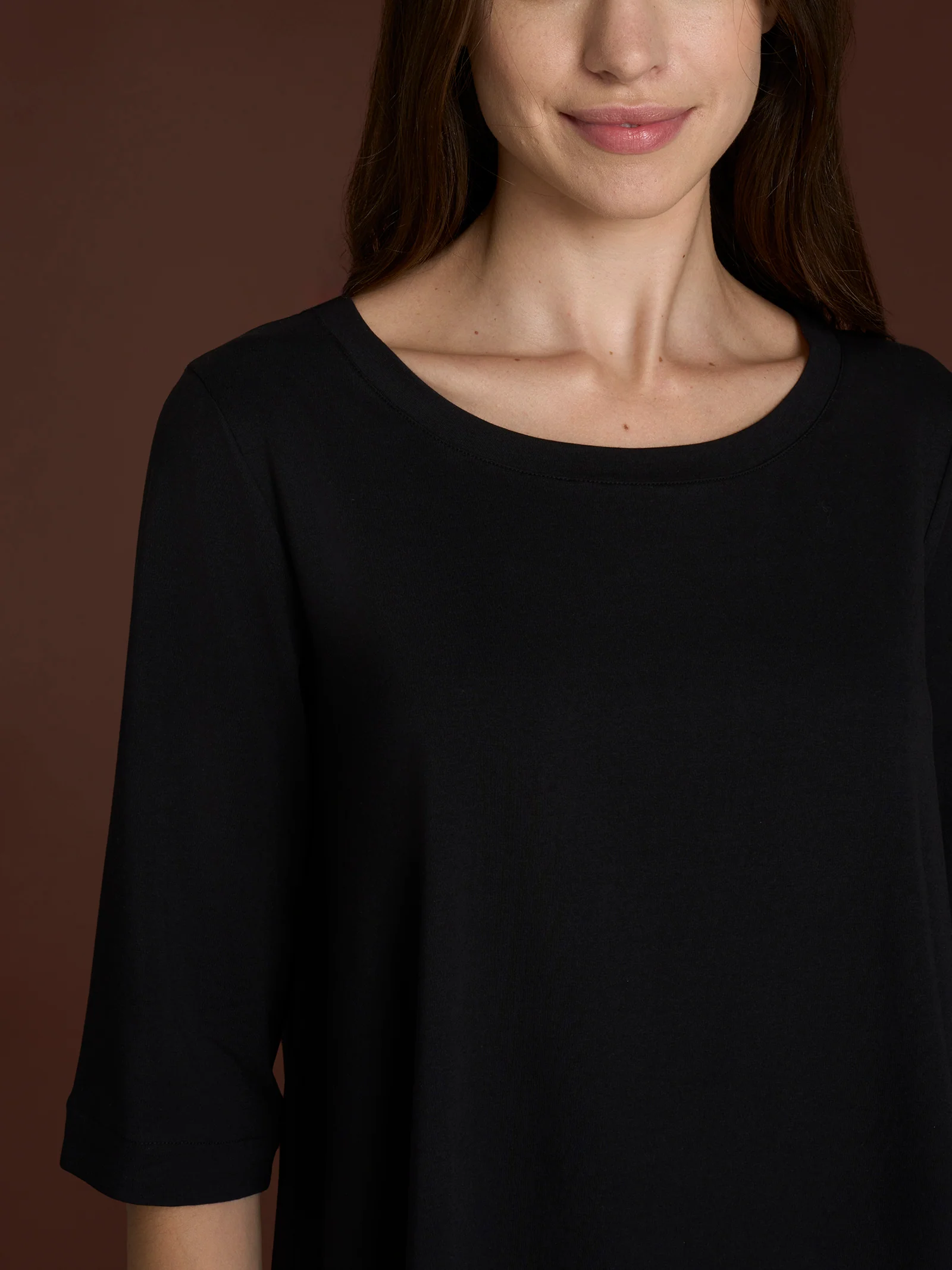 beYOUtiful Homewear – Maglietta con manica 3/4 in cotone elasticizzato  - Nero - Image 3