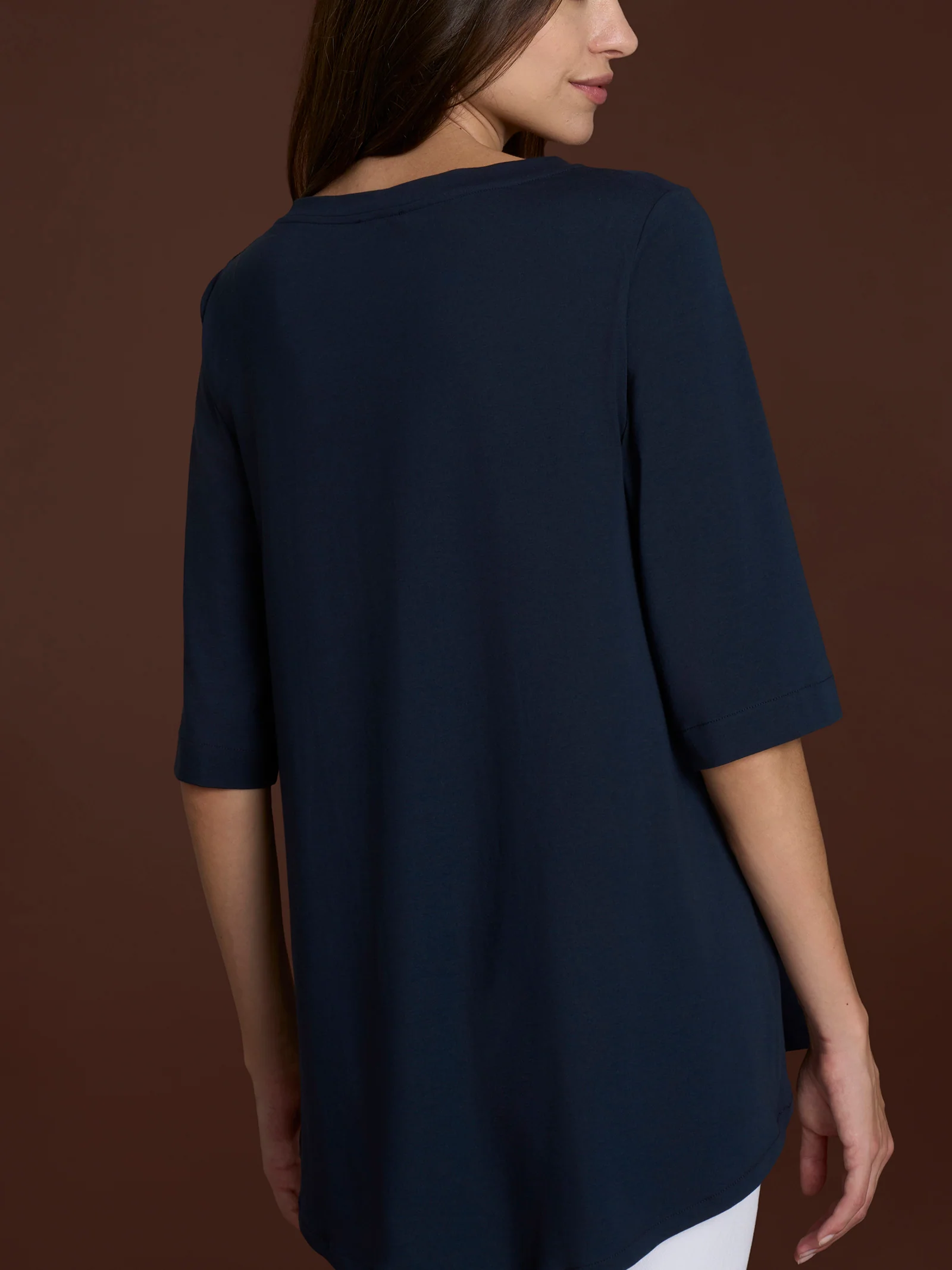 beYOUtiful Homewear – Maglietta con manica 3/4 in cotone elasticizzato  - Bleu - Image 2