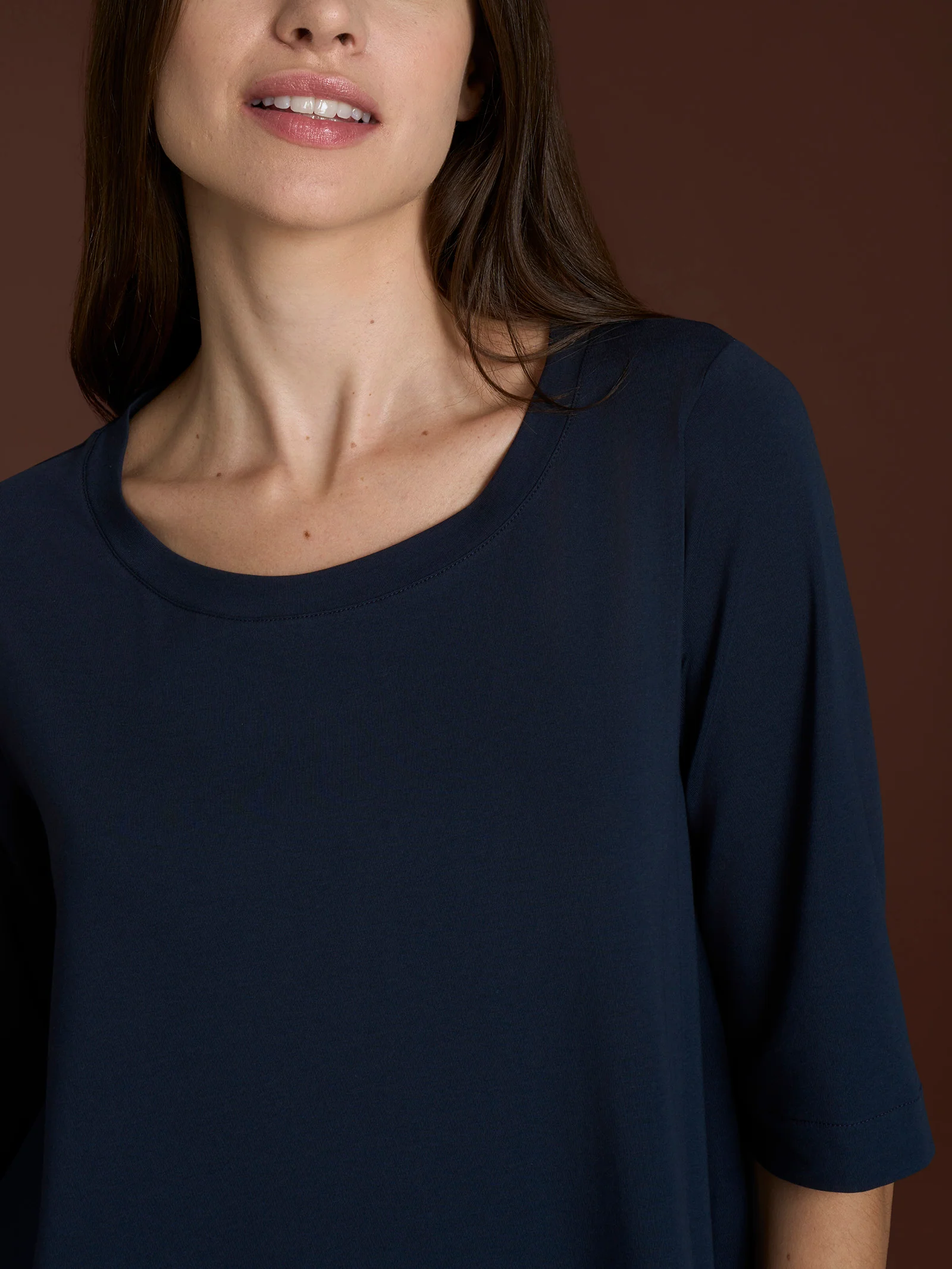 beYOUtiful Homewear – Maglietta con manica 3/4 in cotone elasticizzato  - Bleu - Image 3