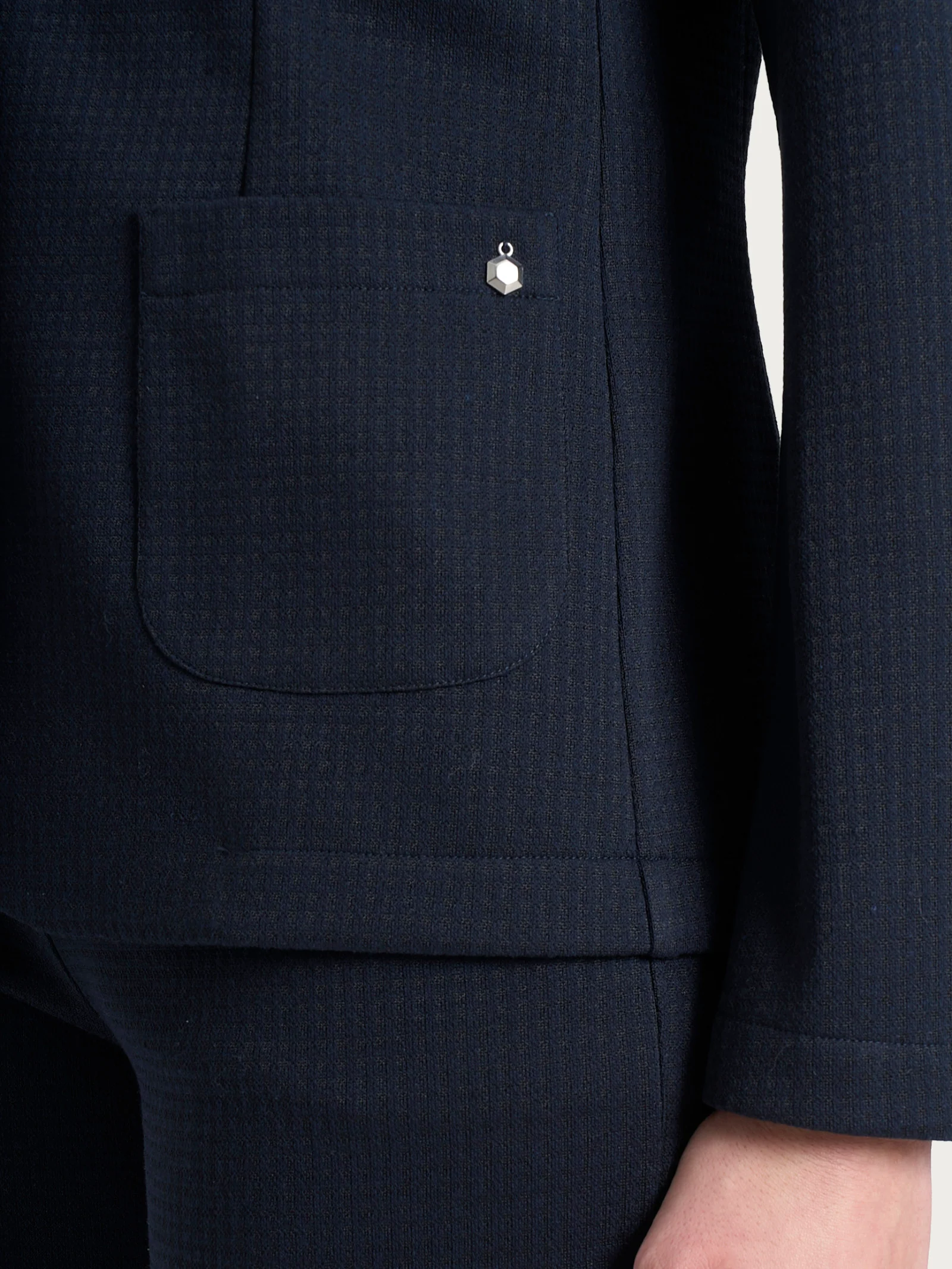 Blazer con due bottoni e micro check in Eco Jacquard - Fant.Bleu - Image 3