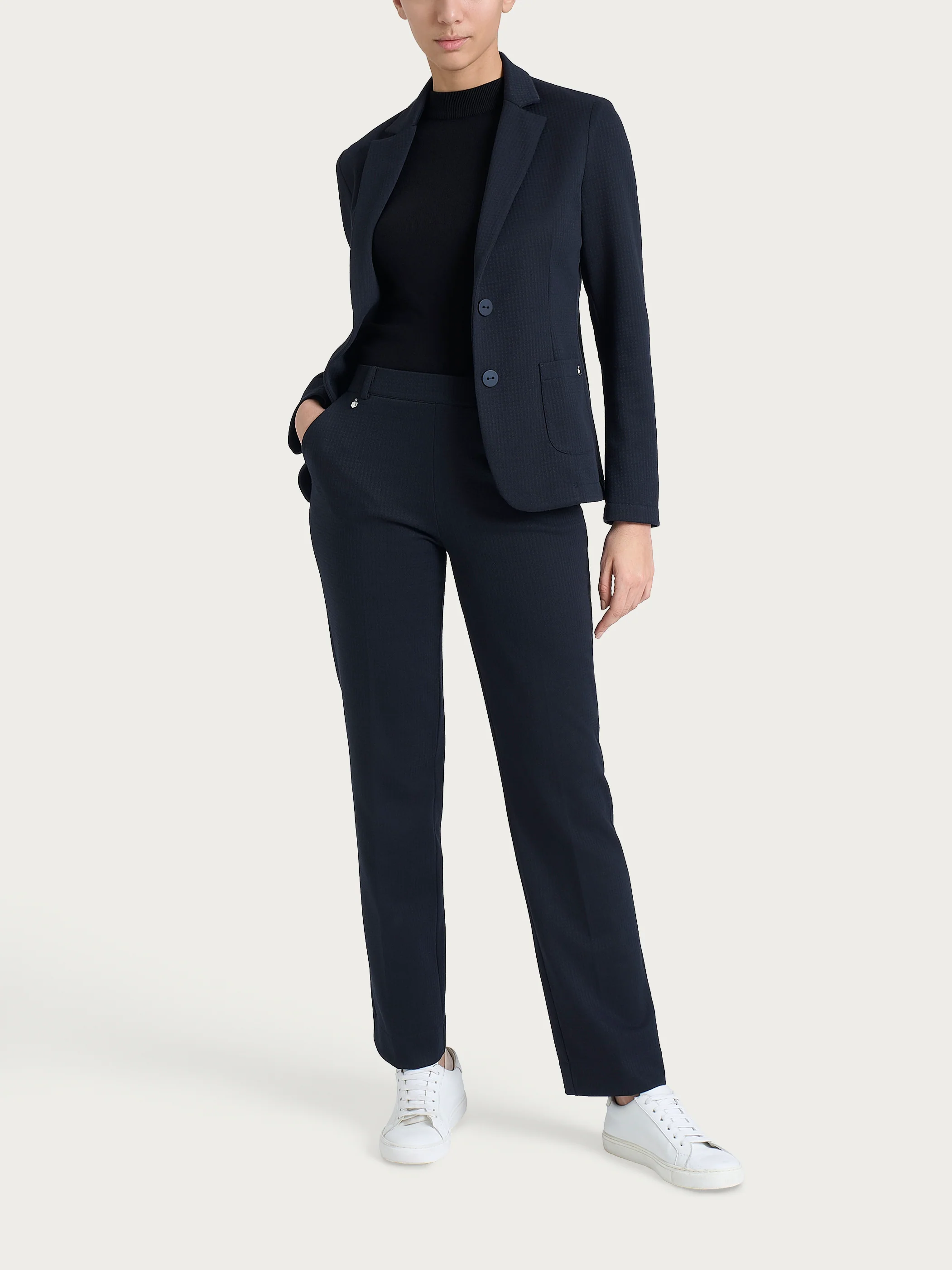 Blazer con due bottoni e micro check in Eco Jacquard - Fant.Bleu - Image 4