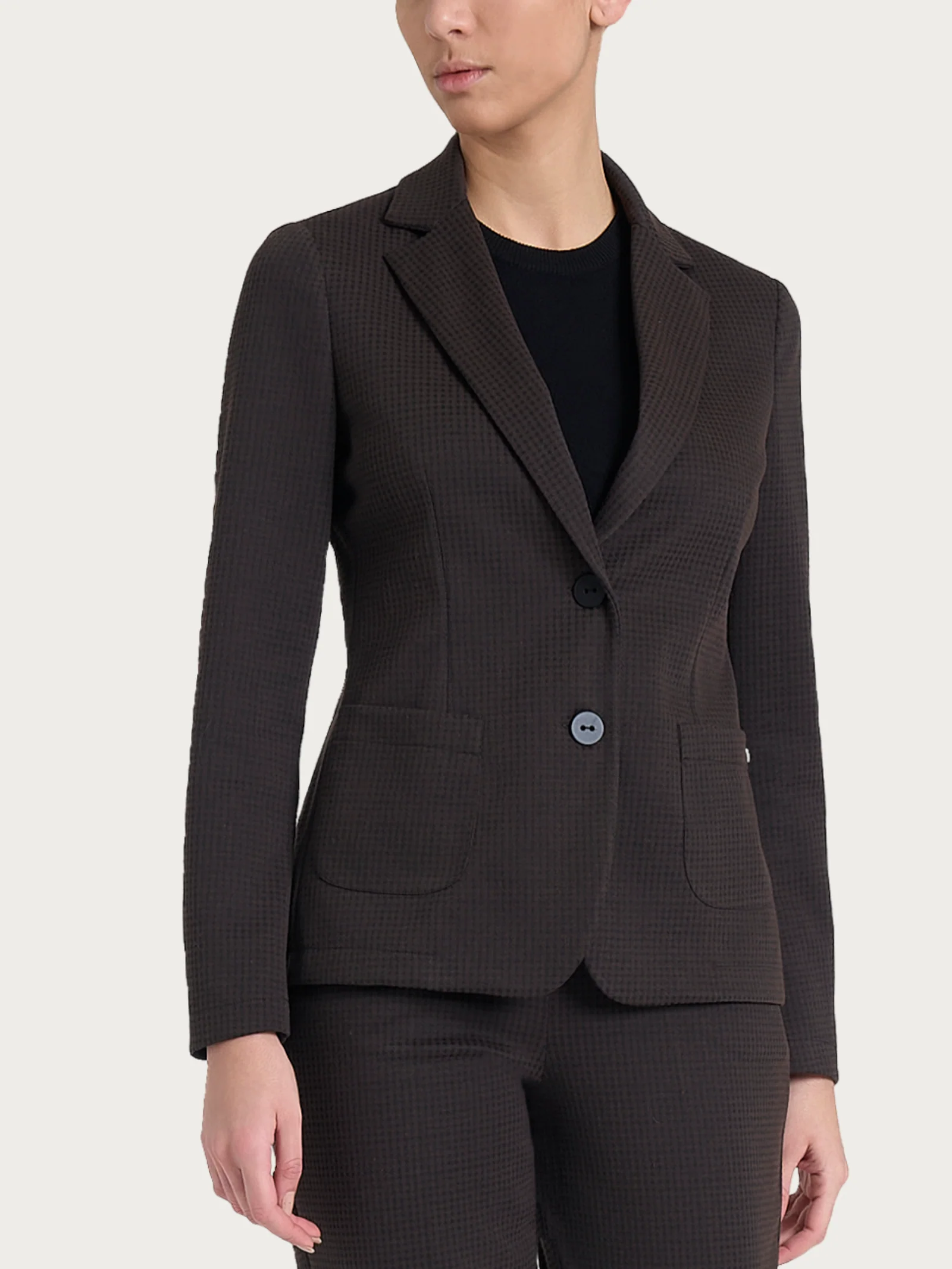 Blazer con due bottoni e micro check in Eco Jacquard - Fant. Chocolate Torte