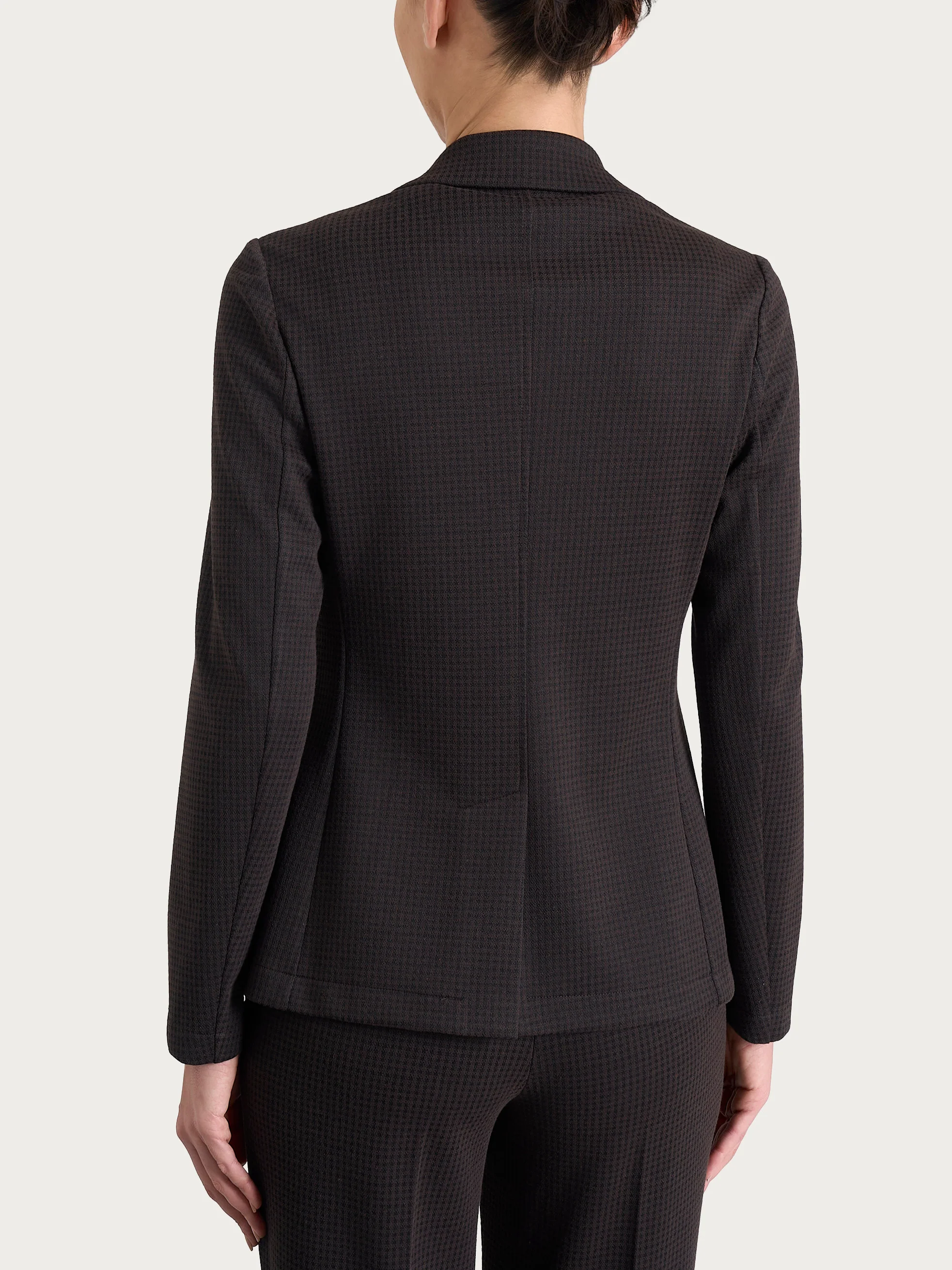 Blazer con due bottoni e micro check in Eco Jacquard - Fant. Chocolate Torte - Image 2