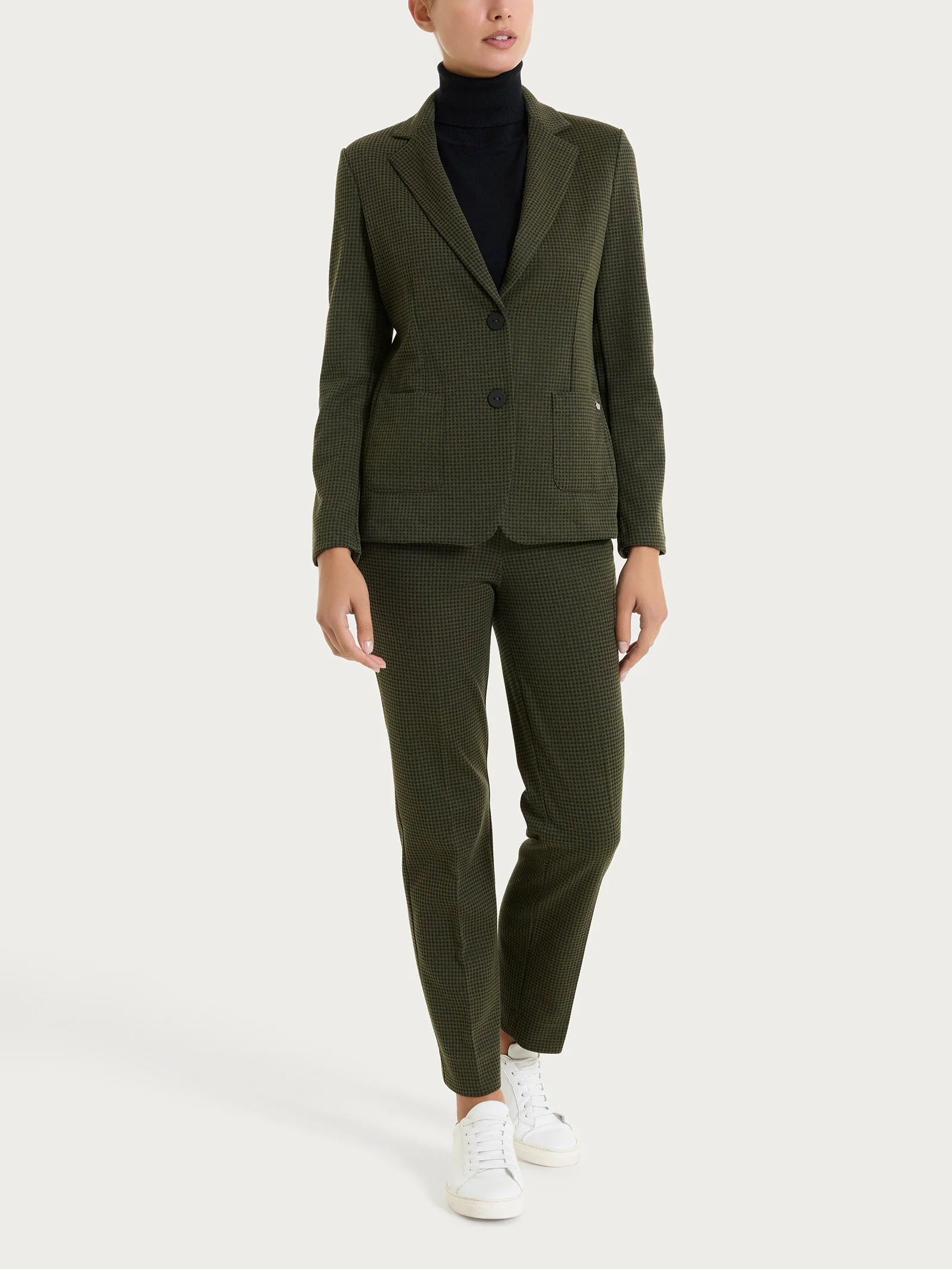 Blazer con due bottoni e micro check in Eco Jacquard - Fant. Dark Olive - Image 4