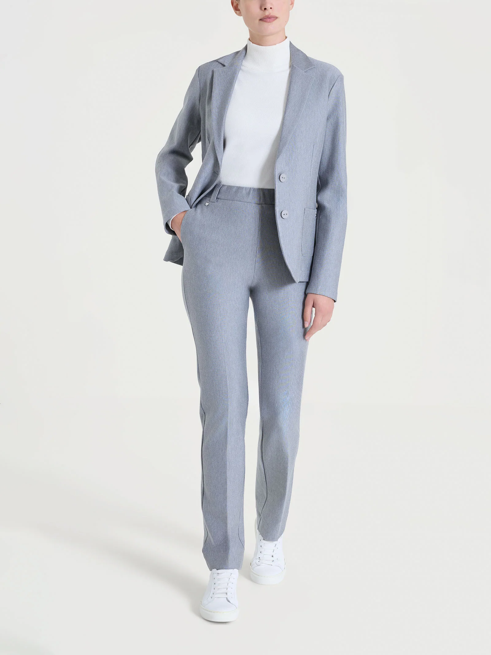 Blazer con due bottoni in Compact - Grigio Mel. - Image 4