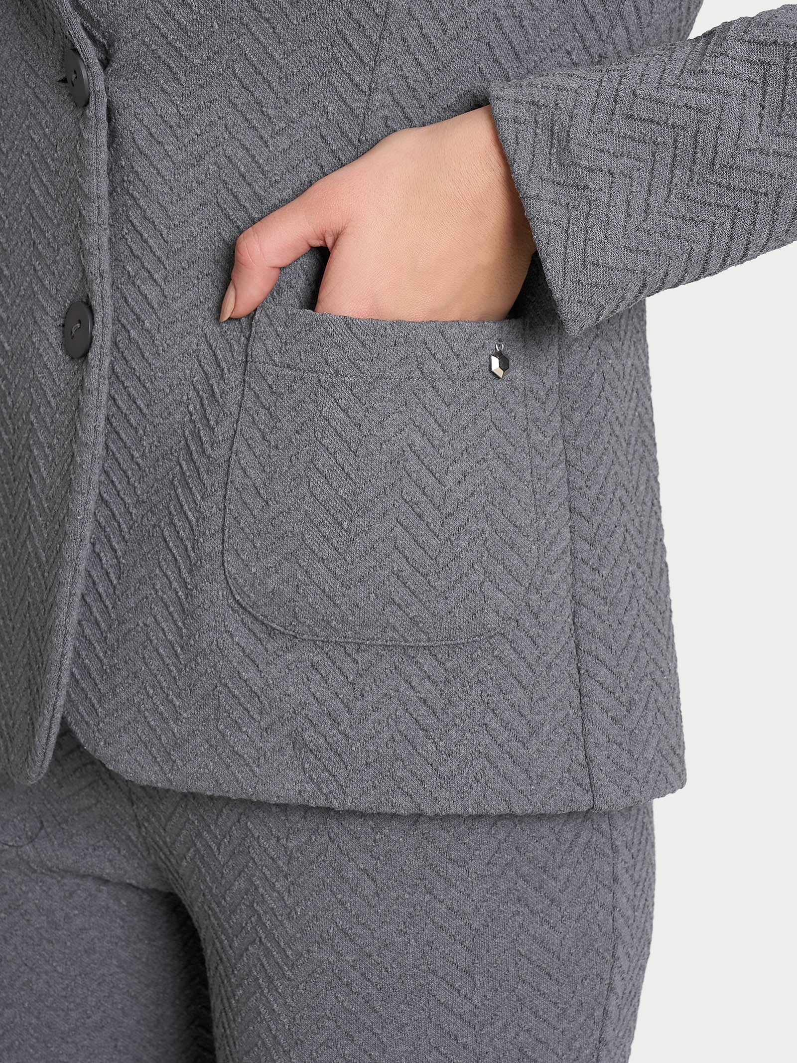 Blazer con due bottoni in Eco Jacquard - Grigio Mel. - Image 3
