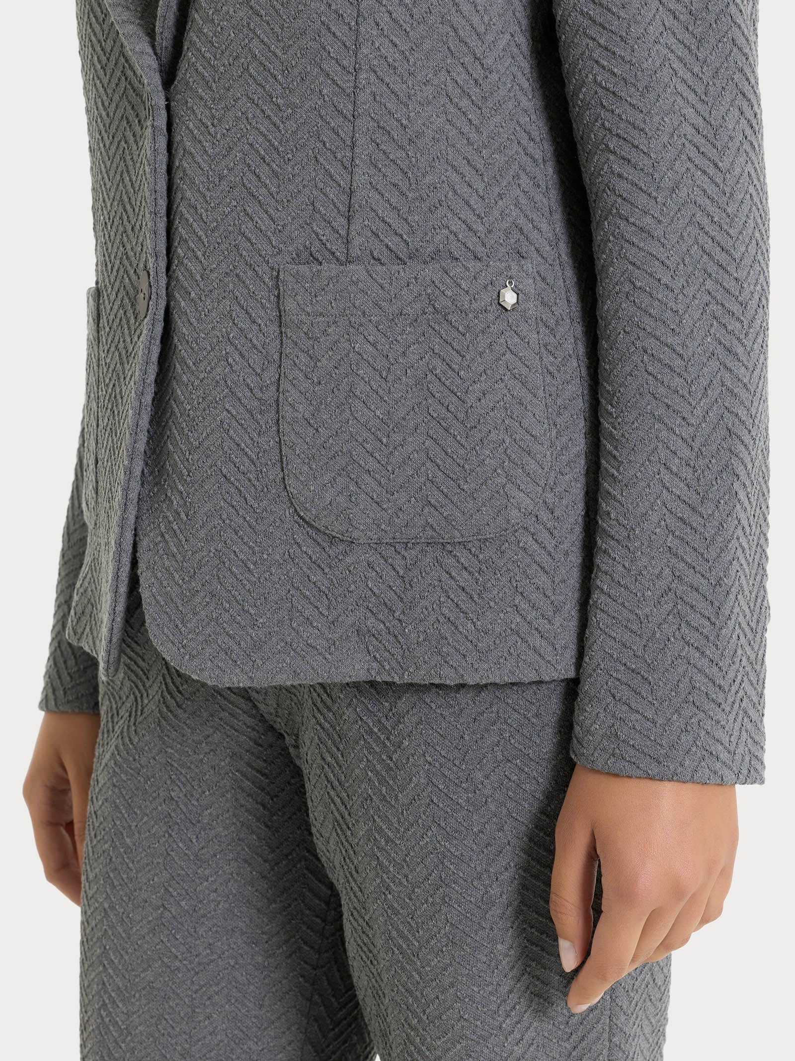 Blazer con due bottoni in Eco Jacquard - Grigio Mel. - Image 4