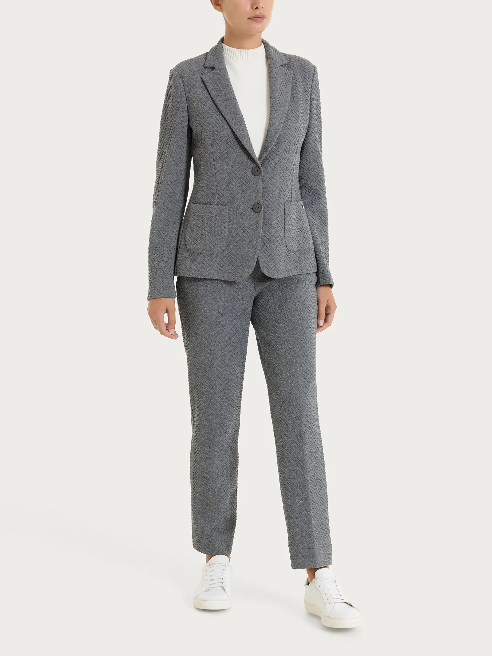 Blazer con due bottoni in Eco Jacquard - Grigio Mel. - Image 5