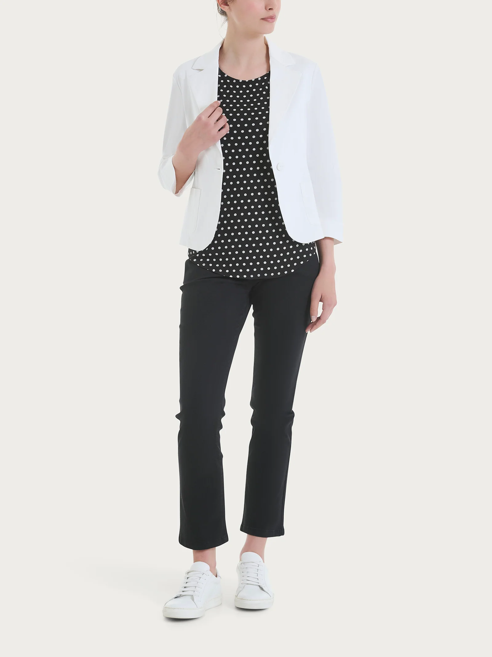 Blazer corto con 1 bottone e manica 3/4 in Satin Power - Bianco - Image 4