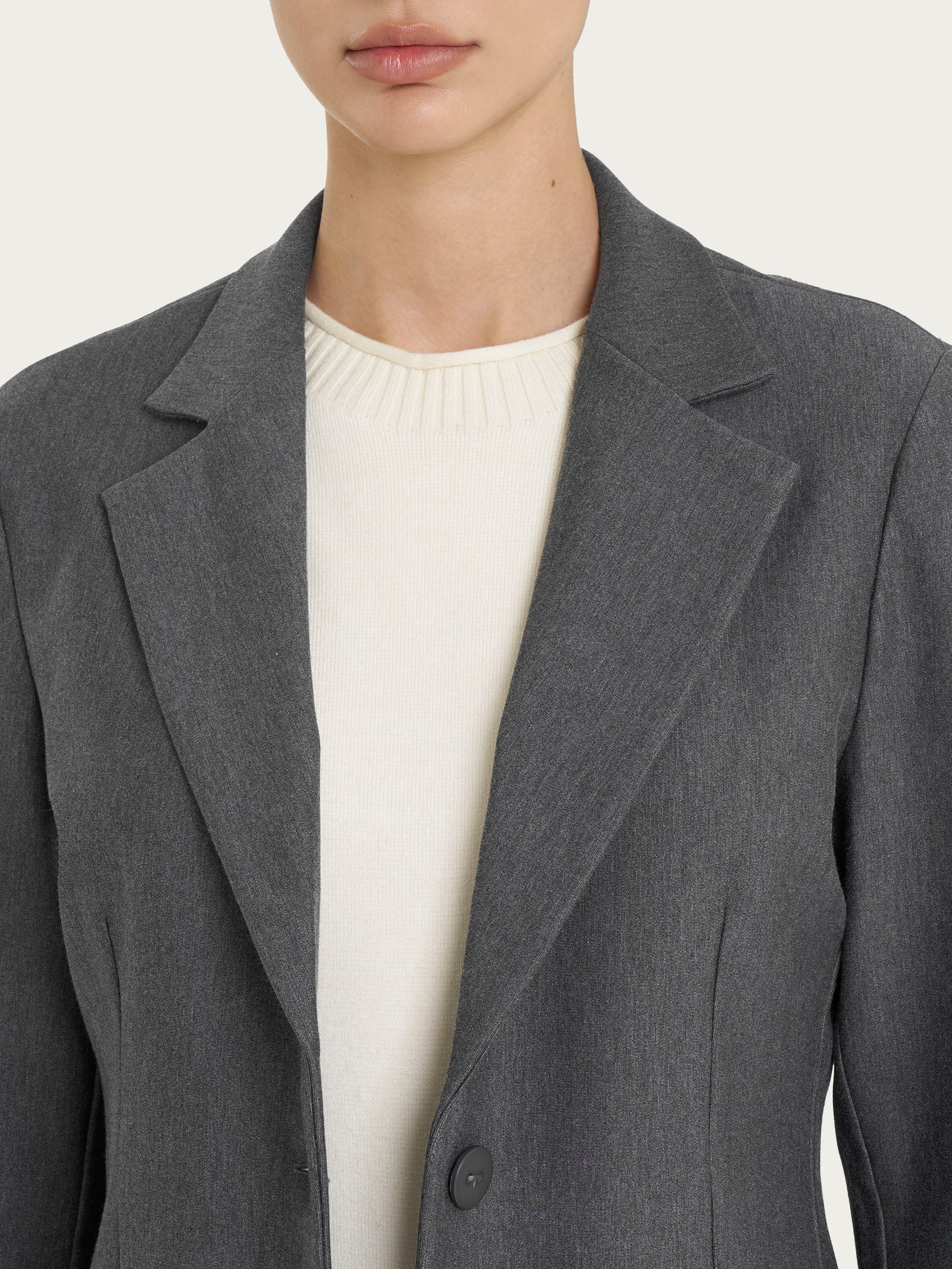 Blazer corto con 1 bottone in Compact - Ardesia Mel. - Image 3