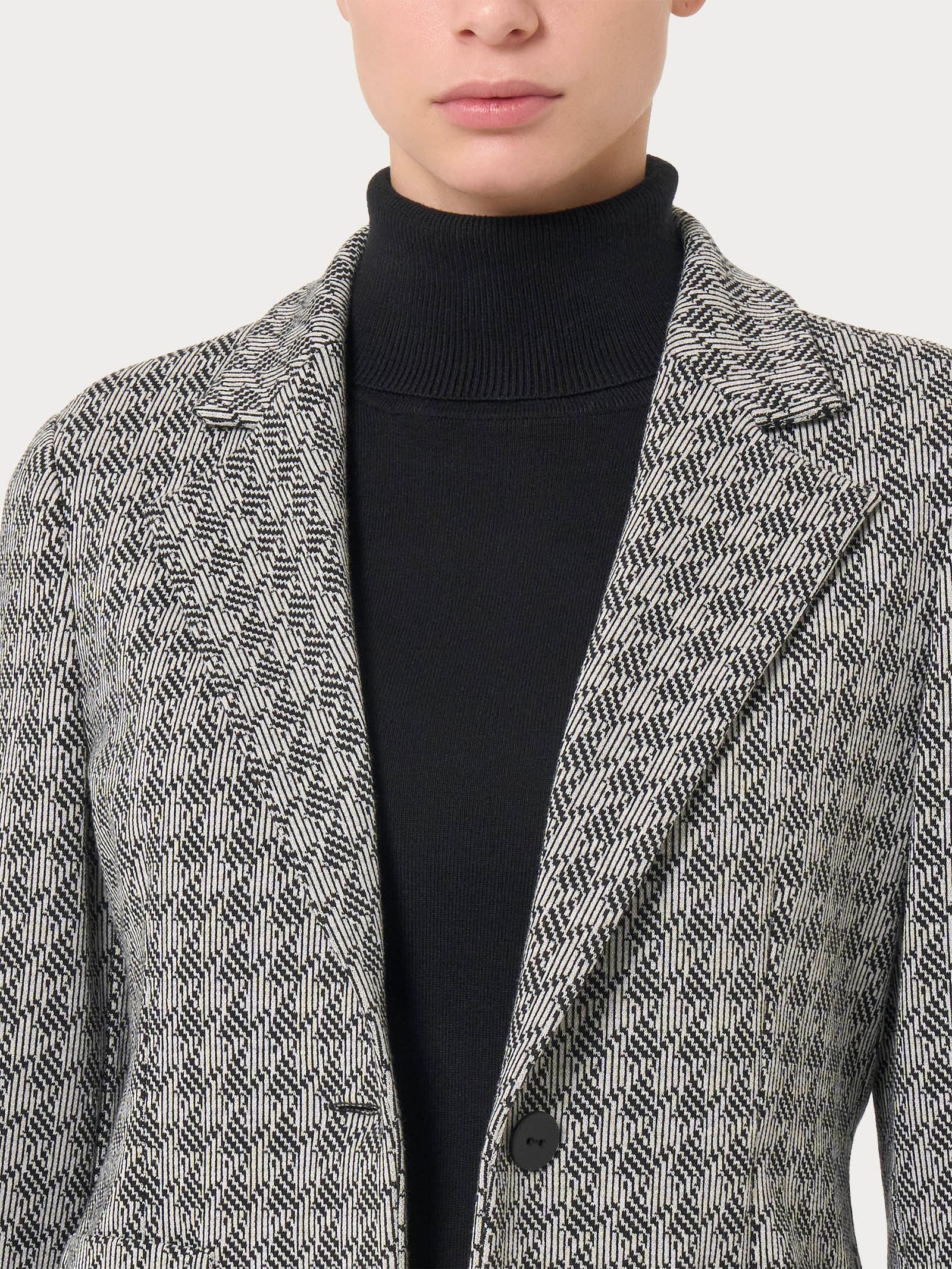 Blazer corto con 1 bottone in tessuto Eco Jacquard - Fant.Nero - Image 3