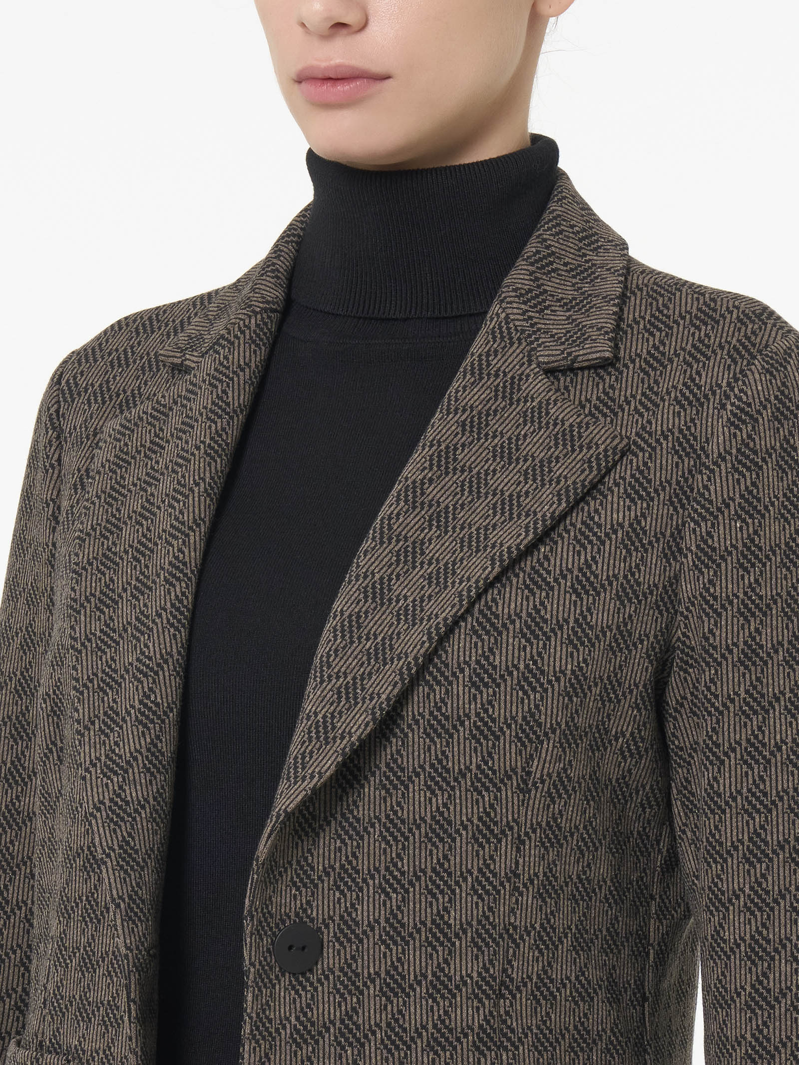 Blazer corto con 1 bottone in tessuto Eco Jacquard - Fant. Pine Bark - Image 3