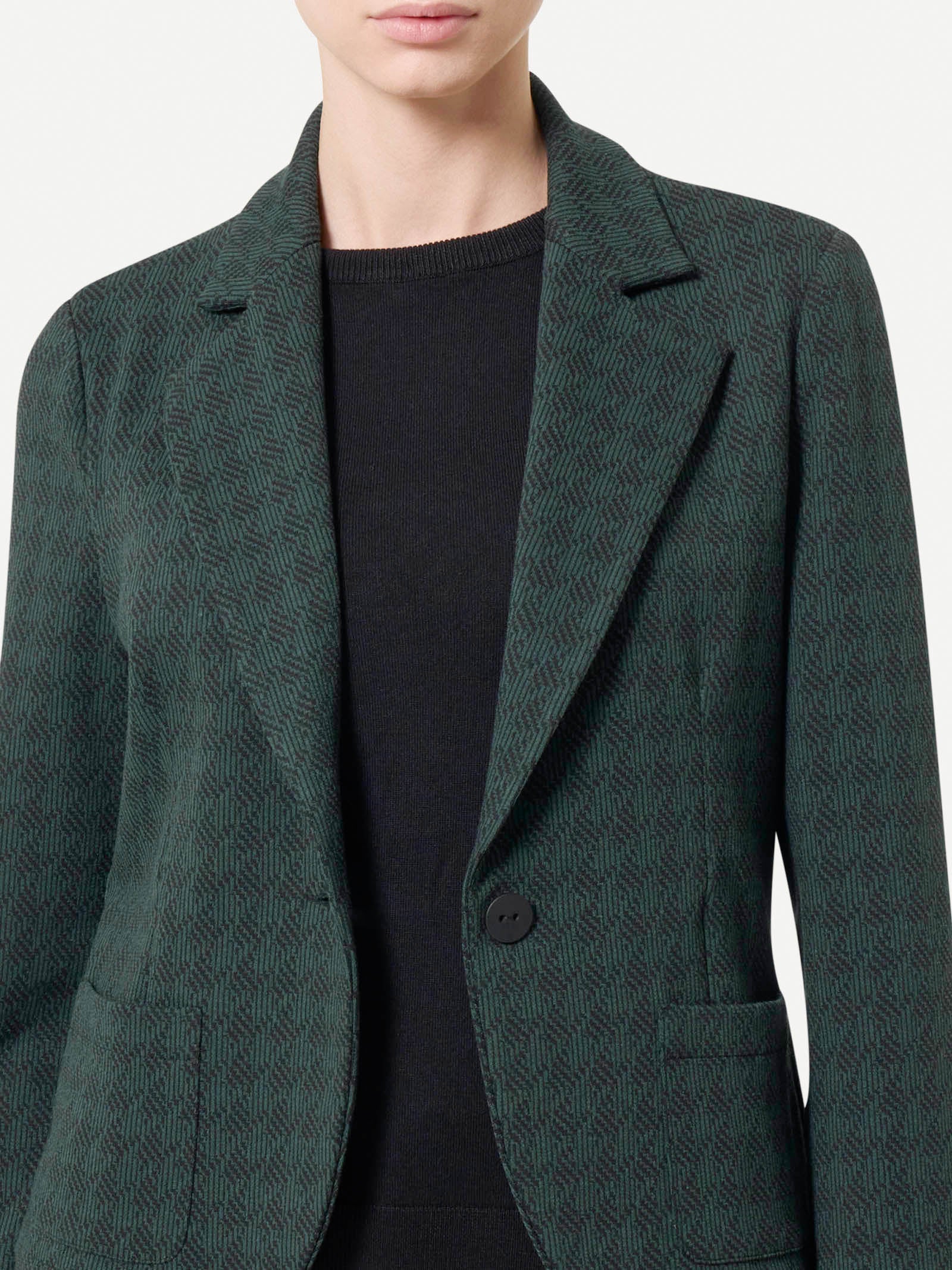 Blazer corto con 1 bottone in tessuto Eco Jacquard - Fant. Rain Forest - Image 3