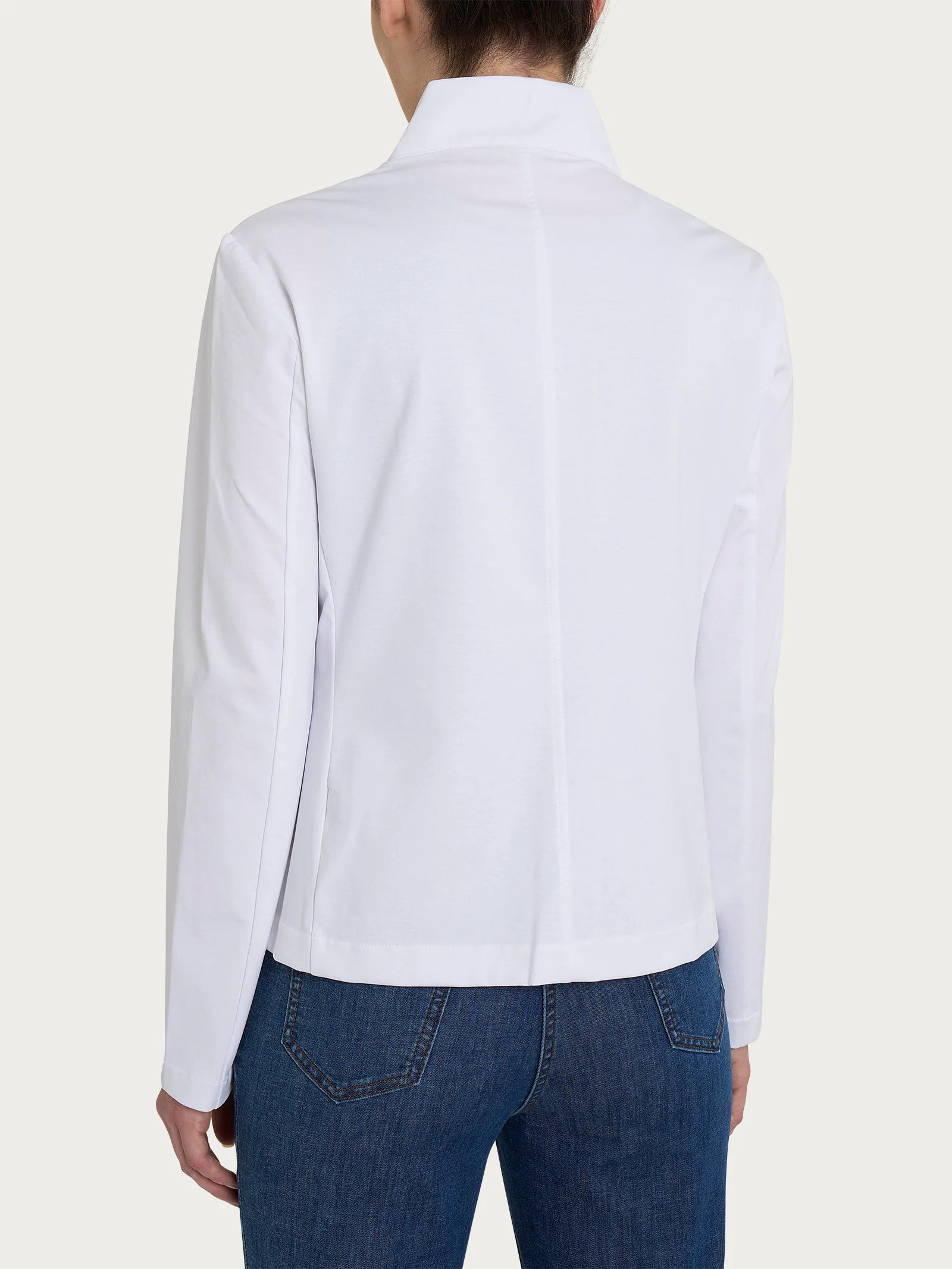 Blazer corto con revers alzato in Compact Light - Bianco - Image 2