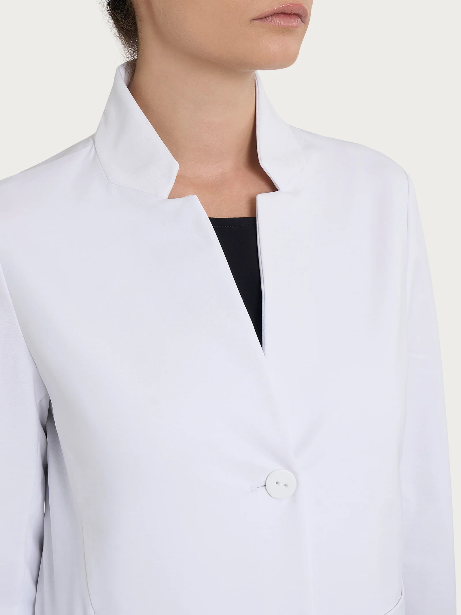 Blazer corto con revers alzato in Compact Light - Bianco - Image 3