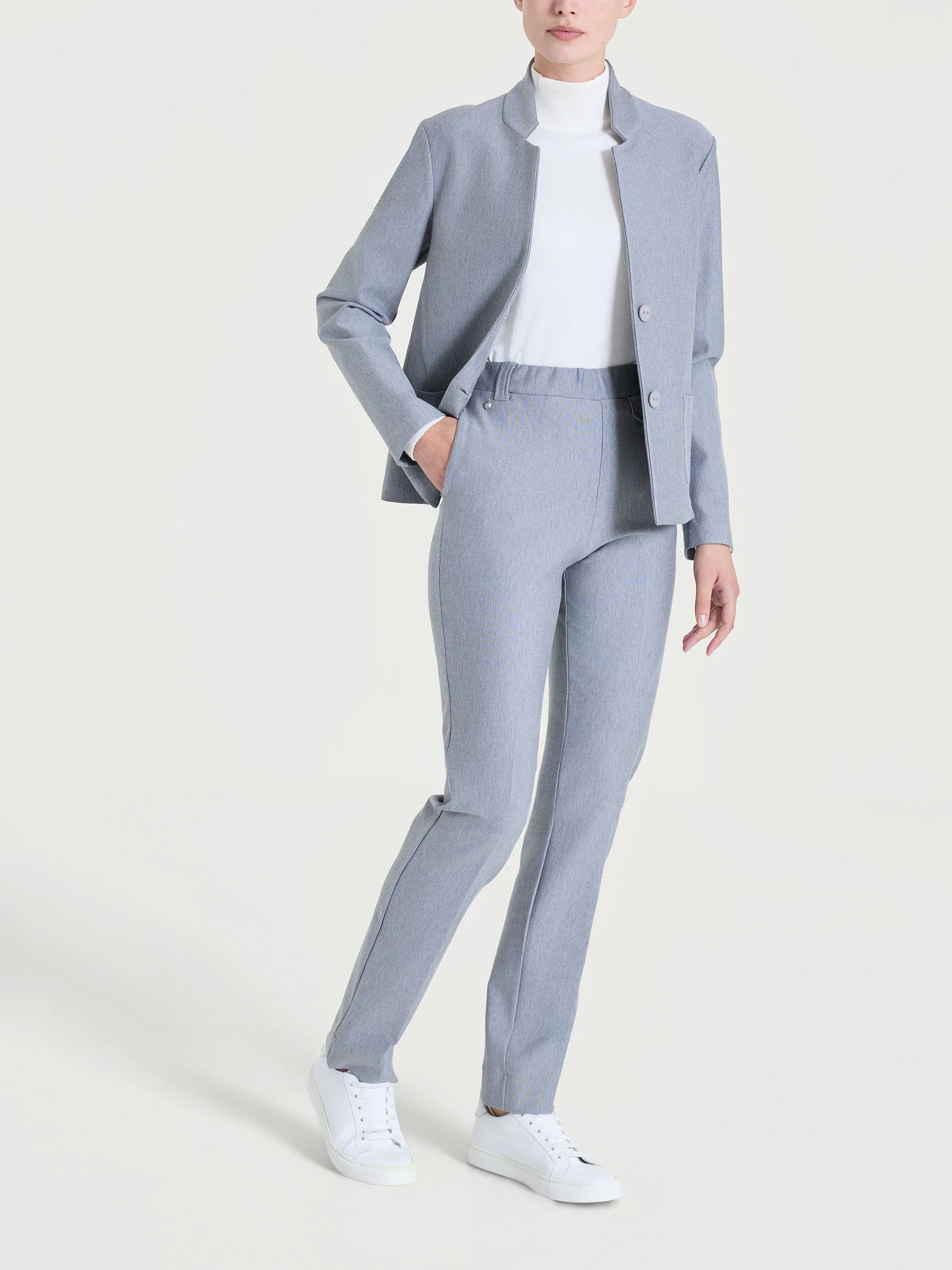 Blazer corto in Compact - Grigio Mel. - Image 4