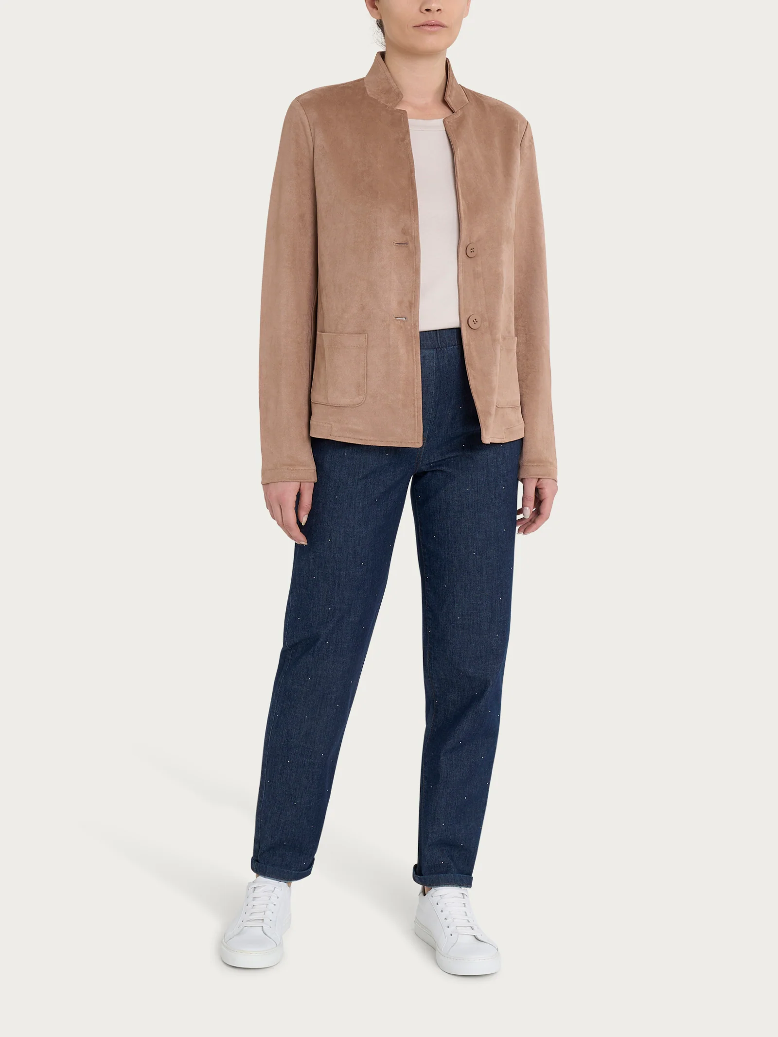 Blazer corto in Eco Suede - Warm Taupe - Image 4