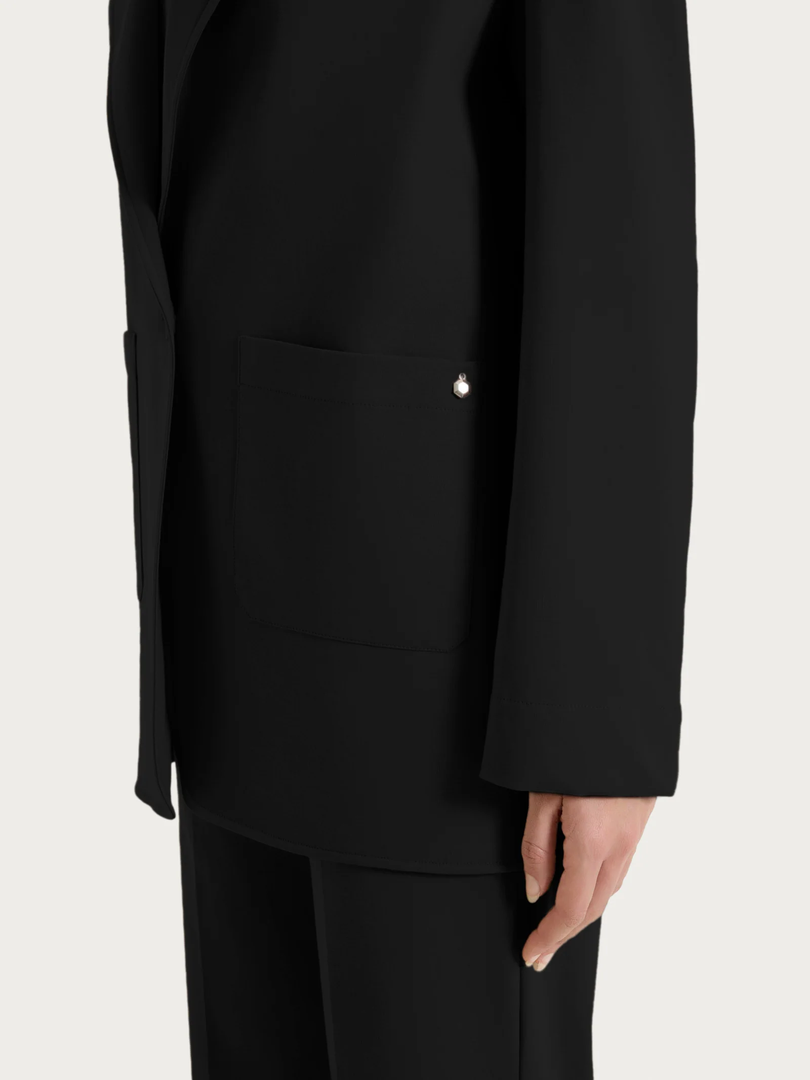 Blazer destrutturato con un bottone in Compact Light - Nero - Image 3