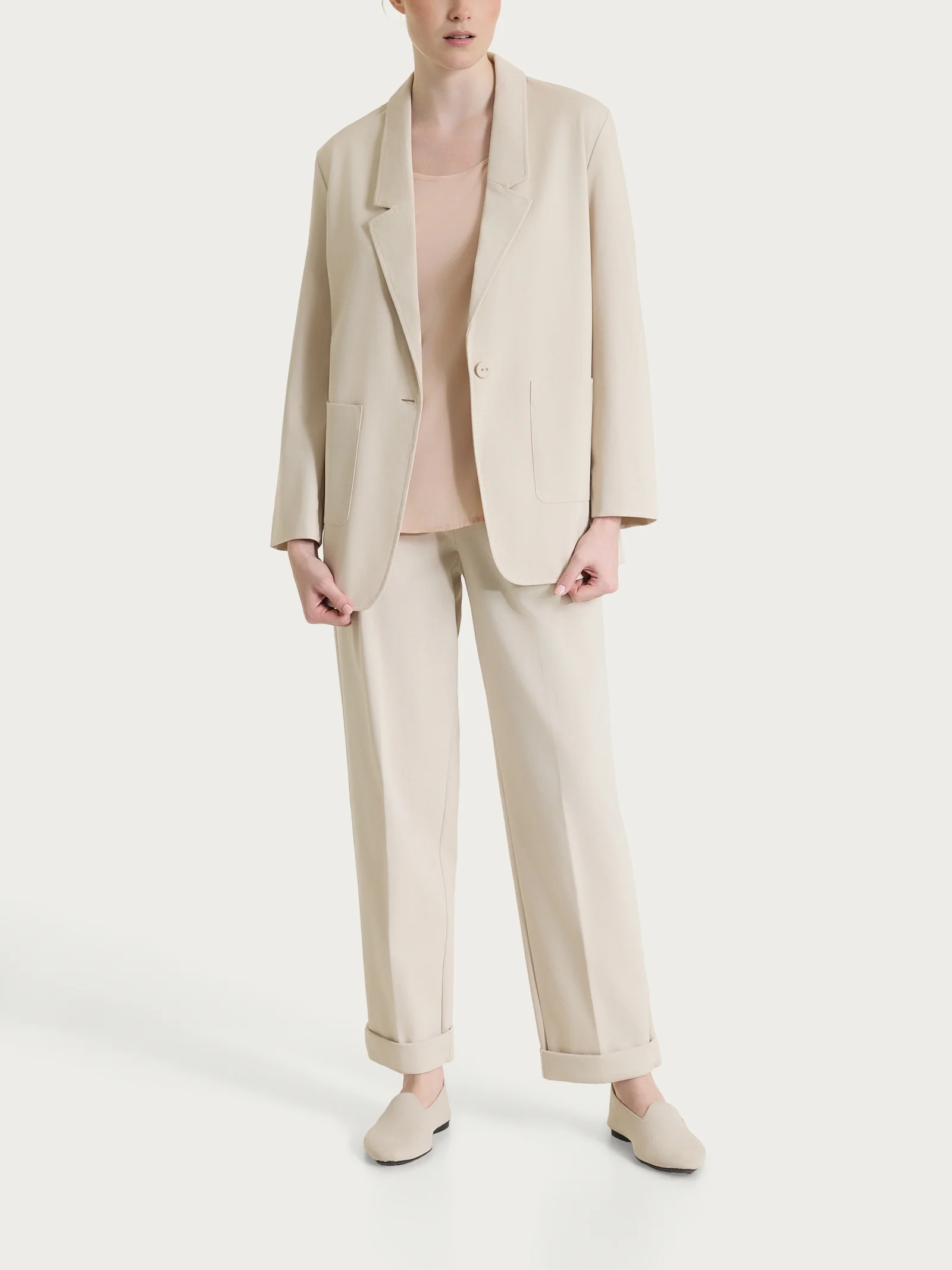 Blazer destrutturato con un bottone in Compact Light - Champignon - Image 5