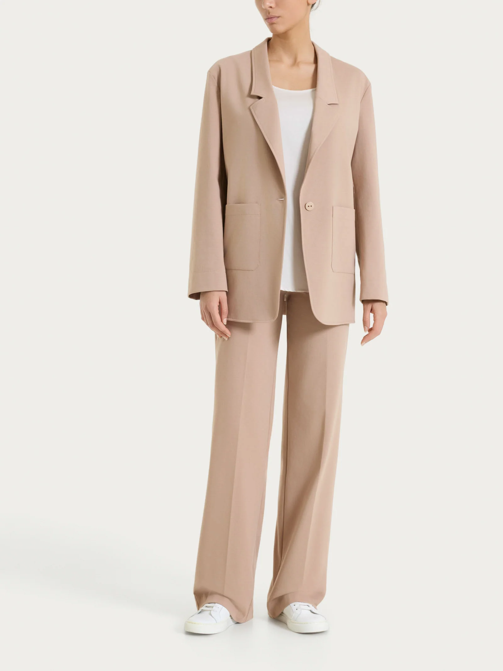 Blazer destrutturato con un bottone in Compact Light - Warm Taupe - Image 4