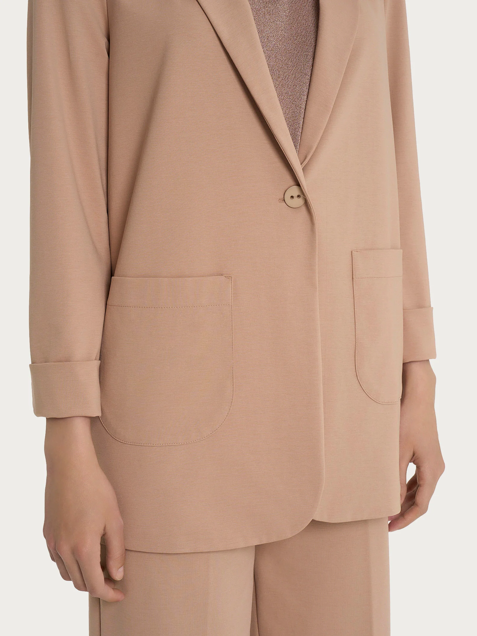 Blazer destrutturato in Compact Light - Warm Taupe - Image 5