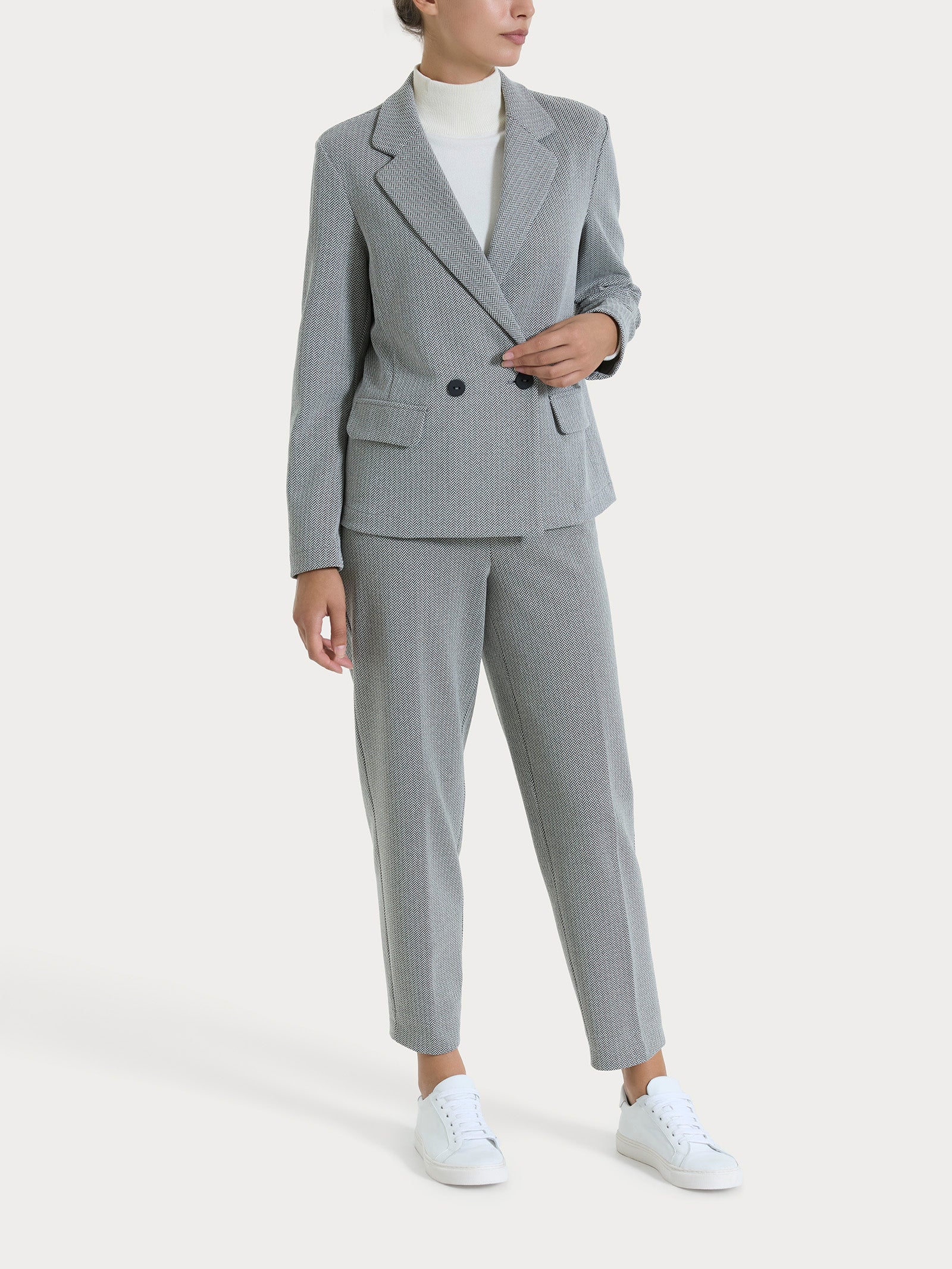 Blazer doppio petto con fantasia a spina di pesce in Eco Jacquard - Fant.Nero - Image 4