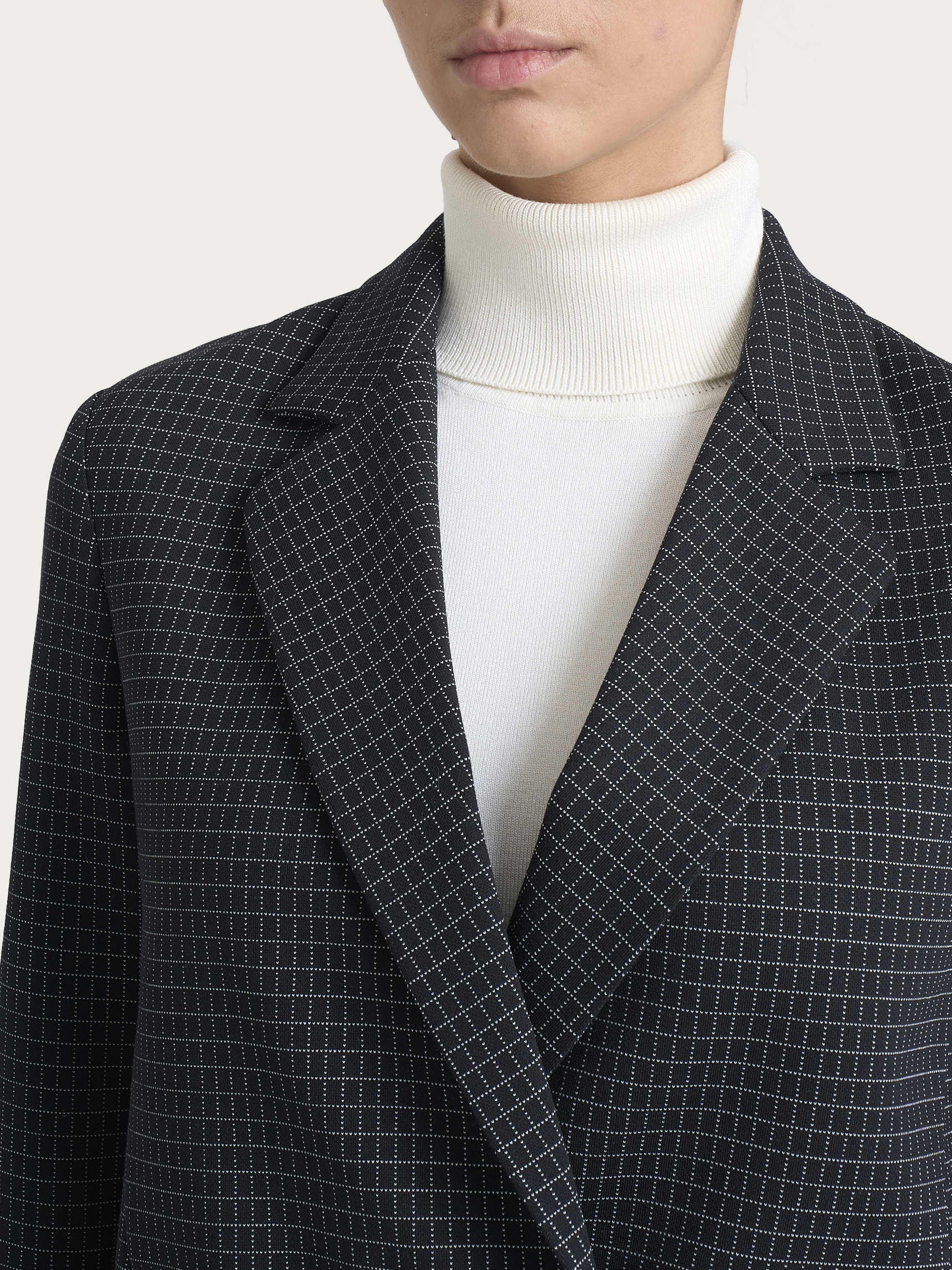 Blazer doppio petto e fantasia check in Eco Jacquard - Fant.Nero - Image 3