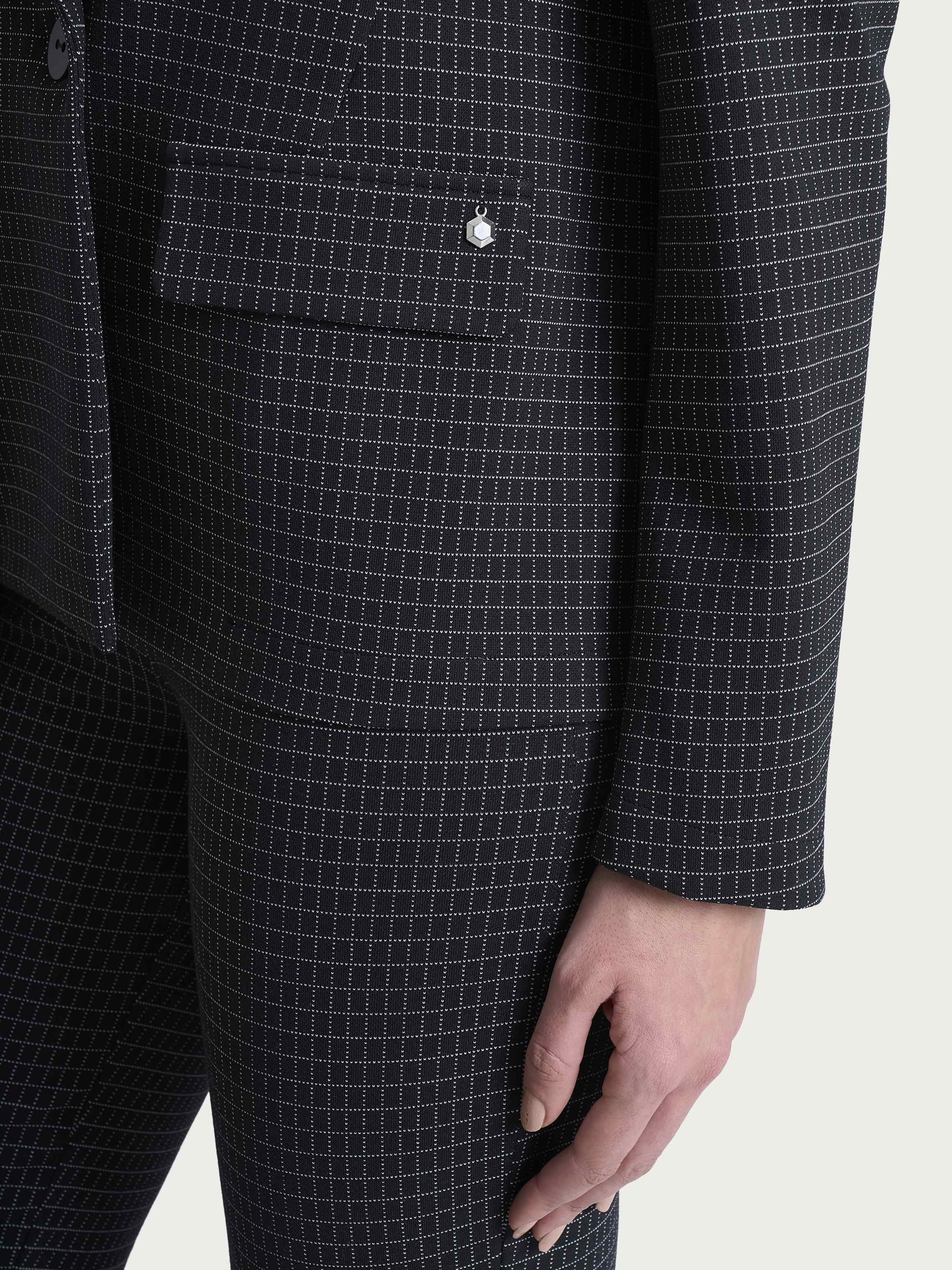 Blazer doppio petto e fantasia check in Eco Jacquard - Fant.Nero - Image 4
