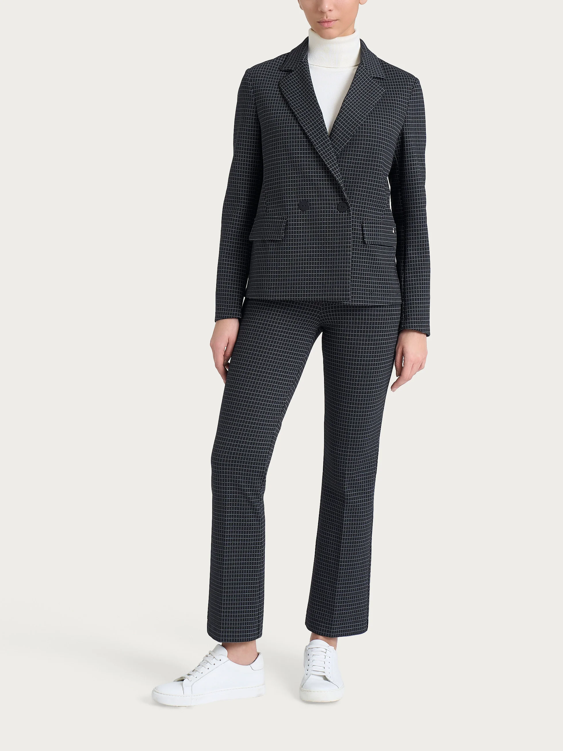 Blazer doppio petto e fantasia check in Eco Jacquard - Fant.Nero - Image 5