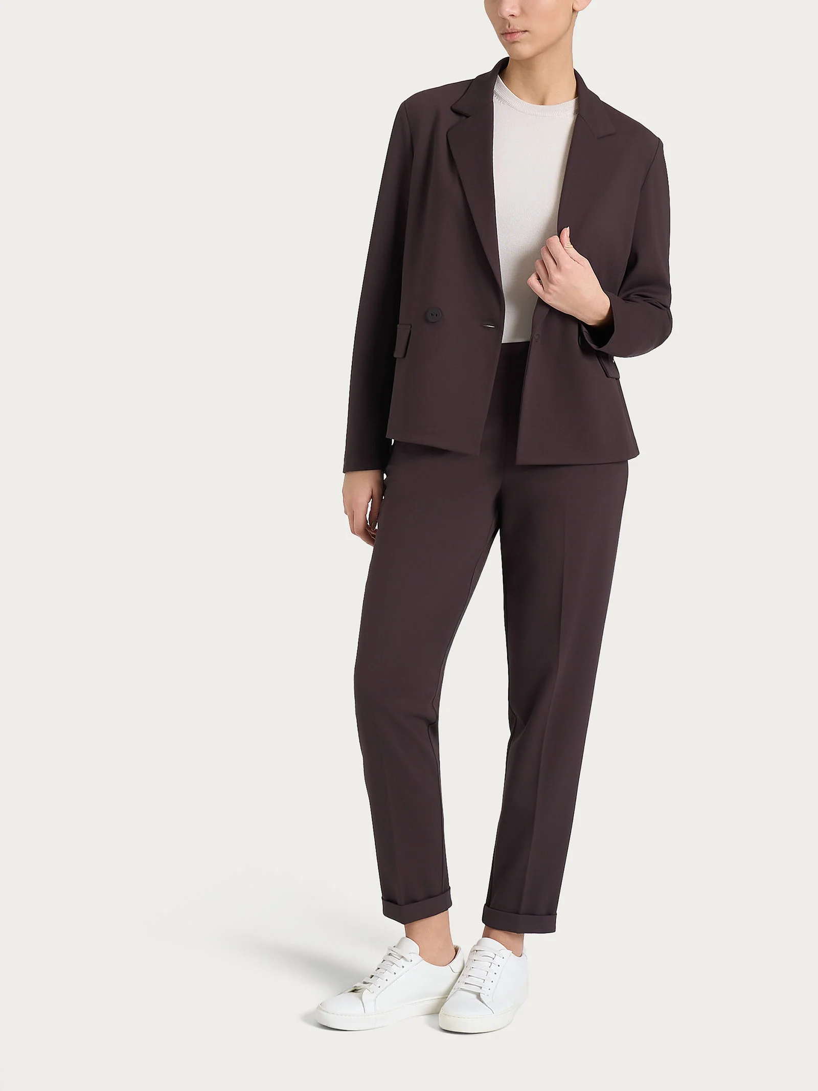Blazer doppio petto in Cashmere Compact - Chocolate Torte - Image 4