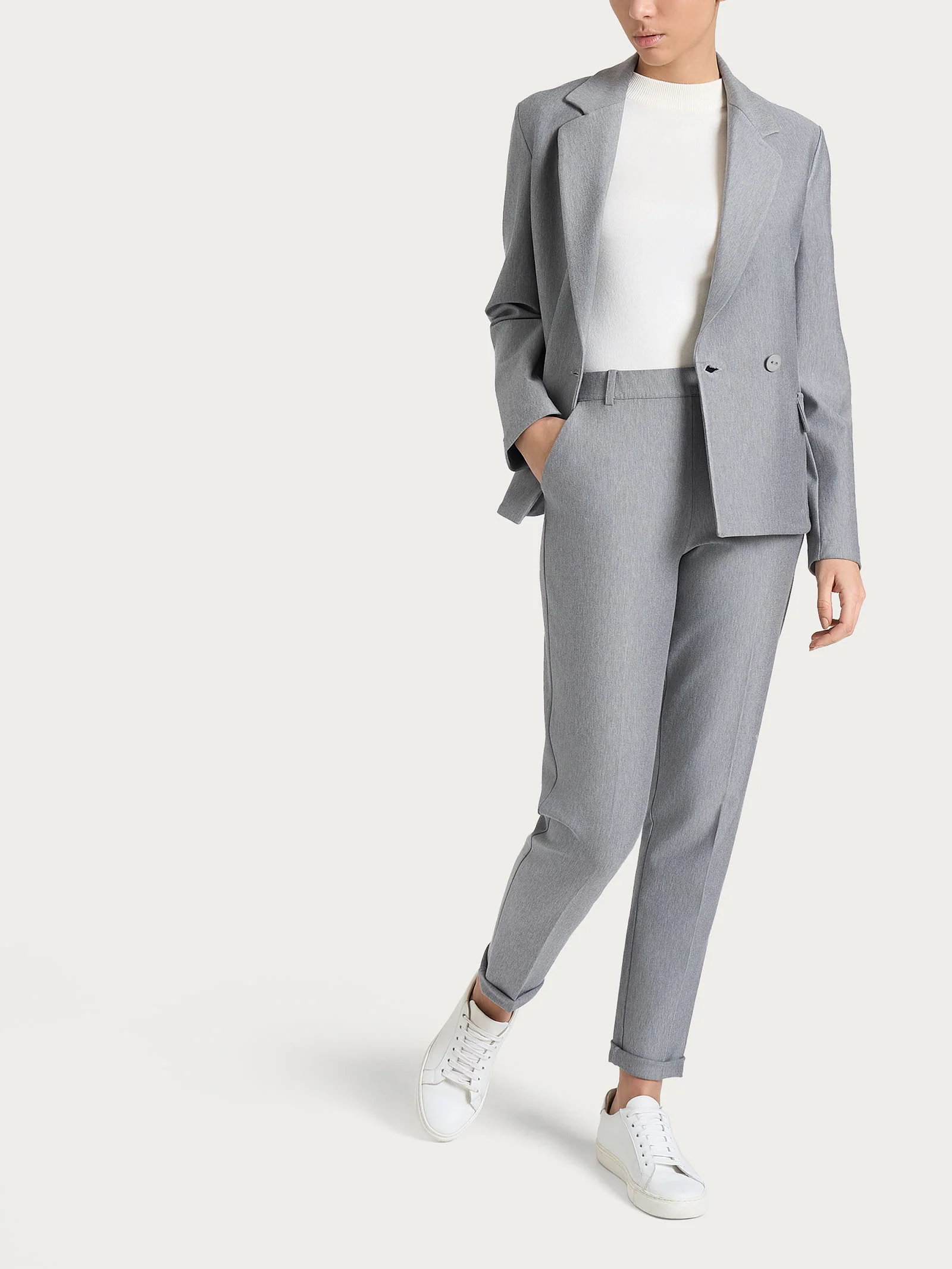 Blazer doppio petto in Compact - Grigio Mel. - Image 4