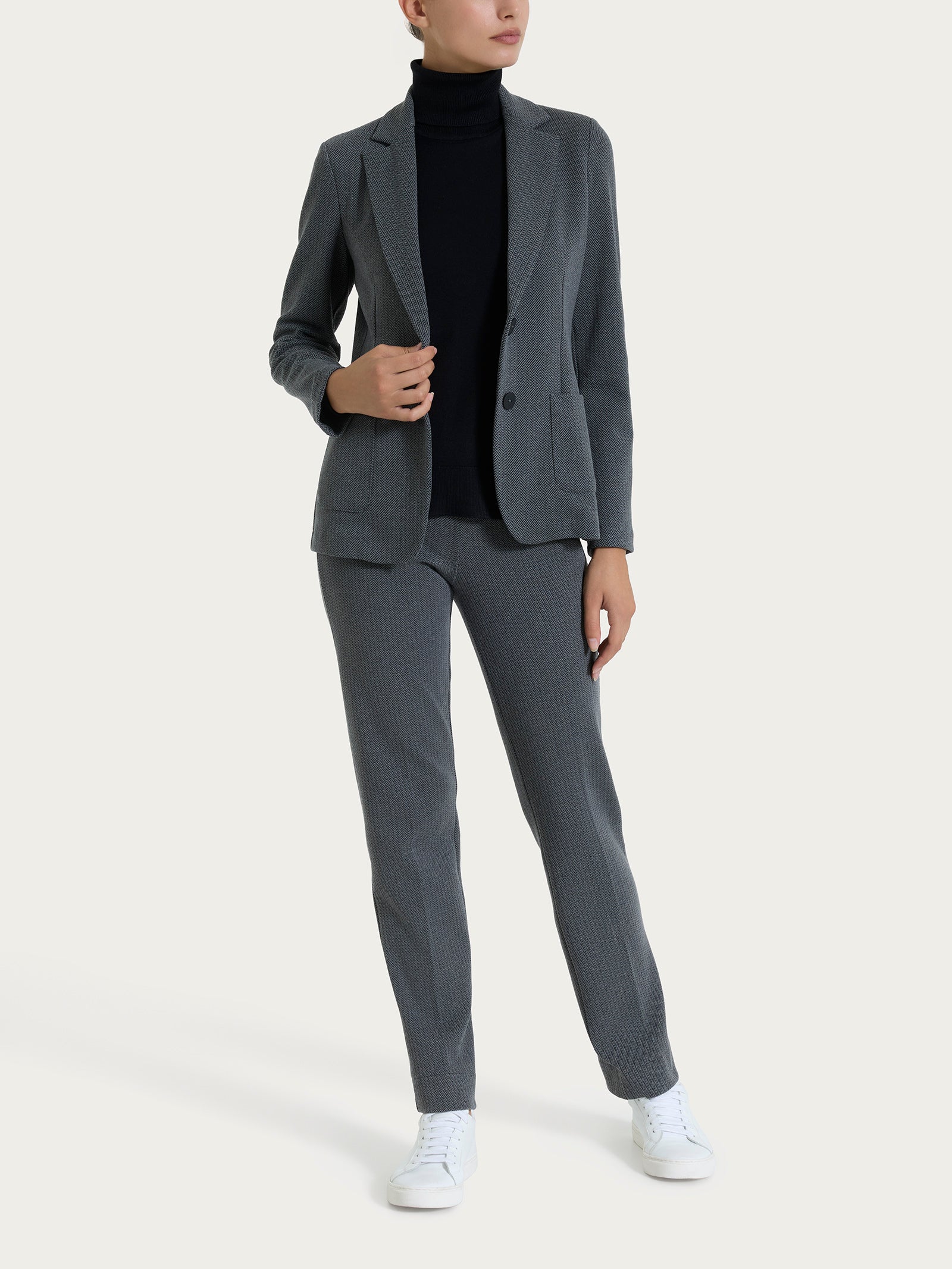 Blazer due bottoni con fantasia a spina di pesce in Eco Jacquard - Fant.Ardesia Mel. - Image 4